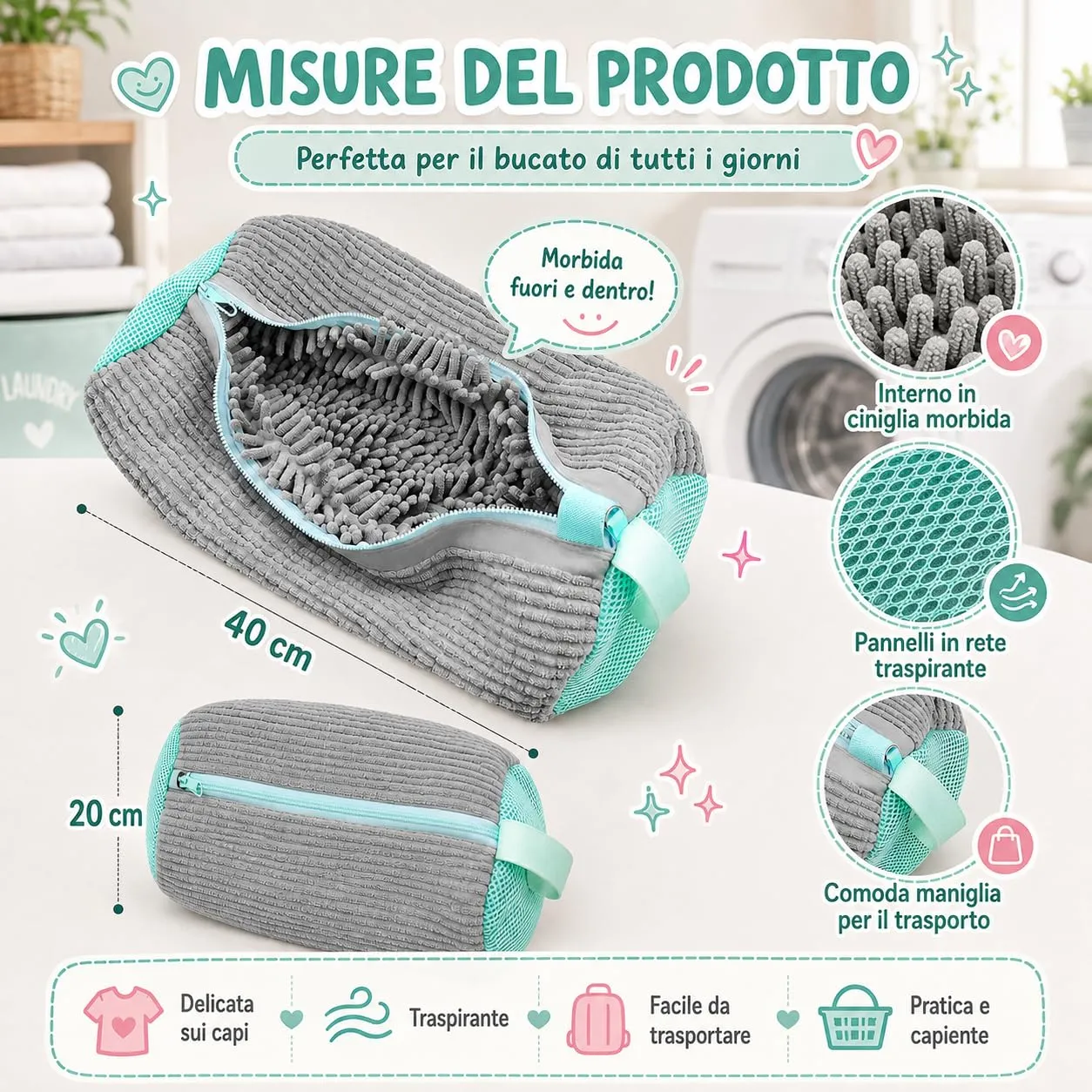 Sacca Lavaggio Scarpe in Lavatrice con Cerniera – Sacchetto Protettivo Imbottito in Microfibra – Rete Lavaggio Riutilizzabile per Sneakers e Calzature – Protegge Scarpe e Lavatrice - immagine 2