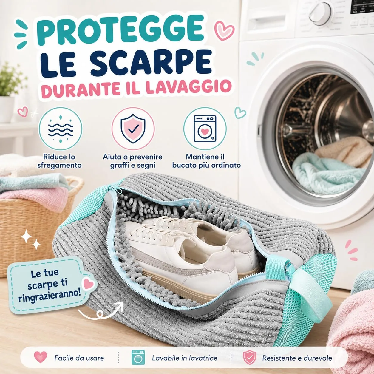 Sacca Lavaggio Scarpe in Lavatrice con Cerniera – Sacchetto Protettivo Imbottito in Microfibra – Rete Lavaggio Riutilizzabile per Sneakers e Calzature – Protegge Scarpe e Lavatrice - immagine 4