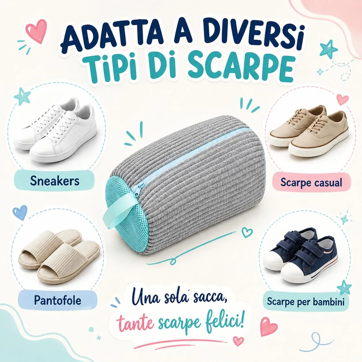 Sacca Lavaggio Scarpe in Lavatrice con Cerniera – Sacchetto Protettivo Imbottito in Microfibra – Rete Lavaggio Riutilizzabile per Sneakers e Calzature – Protegge Scarpe e Lavatrice - immagine 6