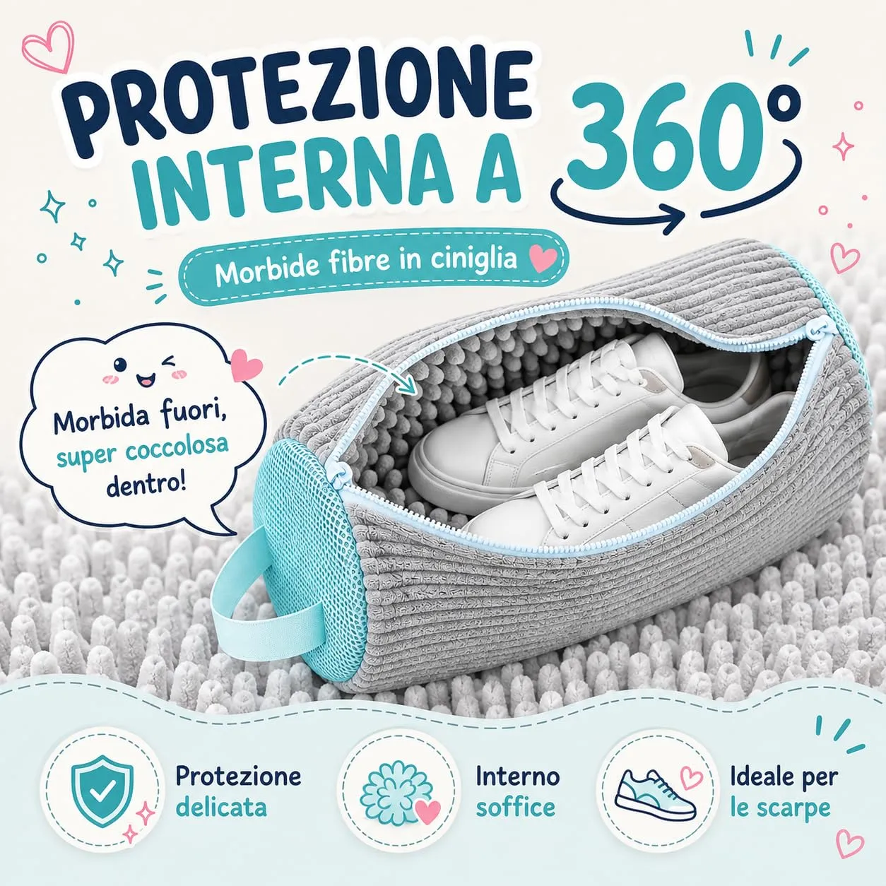 Sacca Lavaggio Scarpe in Lavatrice con Cerniera – Sacchetto Protettivo Imbottito in Microfibra – Rete Lavaggio Riutilizzabile per Sneakers e Calzature – Protegge Scarpe e Lavatrice - immagine 7