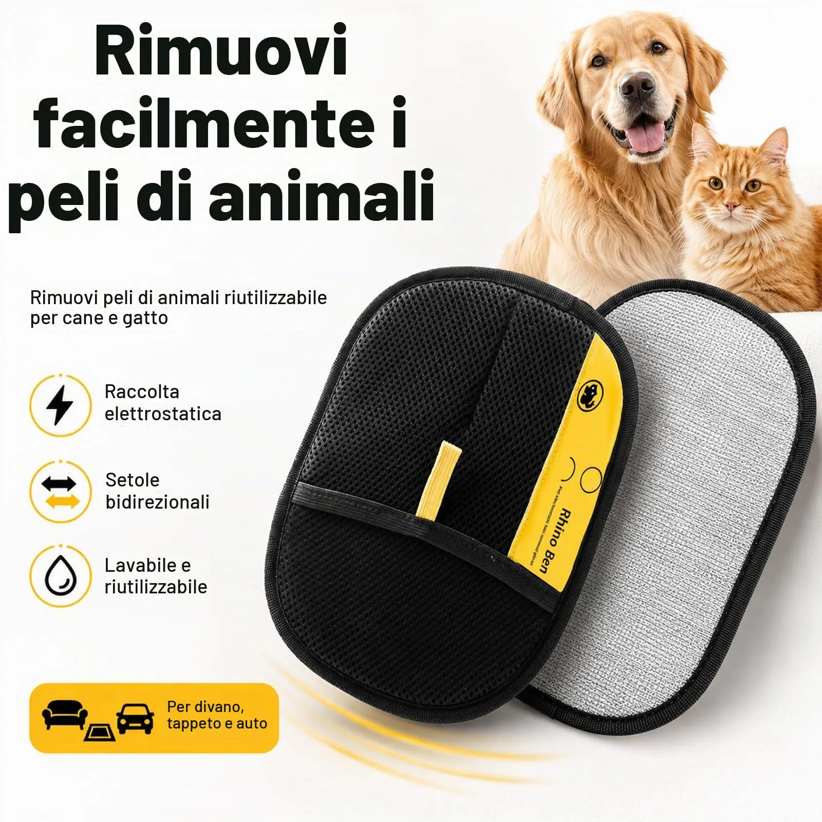 Skymis Guanto Leva Peli – Guanto Leva-Peli Riutilizzabile per Cani e Gatti - immagine 2