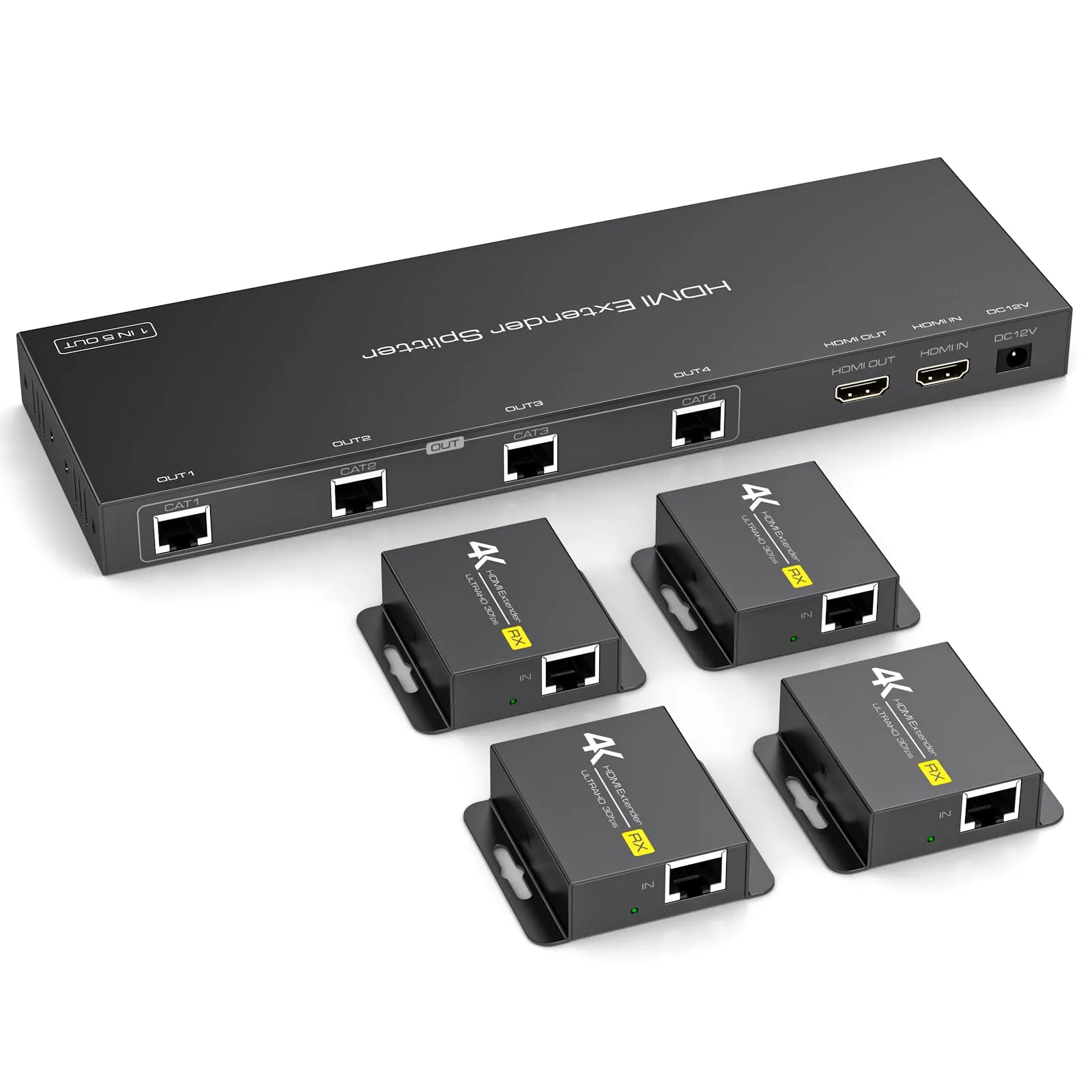 VEDINDUST Splitter HDMI Extender 4k30Hz 1 in 5 out 50m 165ft via Cat5e / 6/7 HDMI over Ethernet Trasmettitore Ricevitore Supporta Setup EDID (1 Loop Out incluso) - immagine 1
