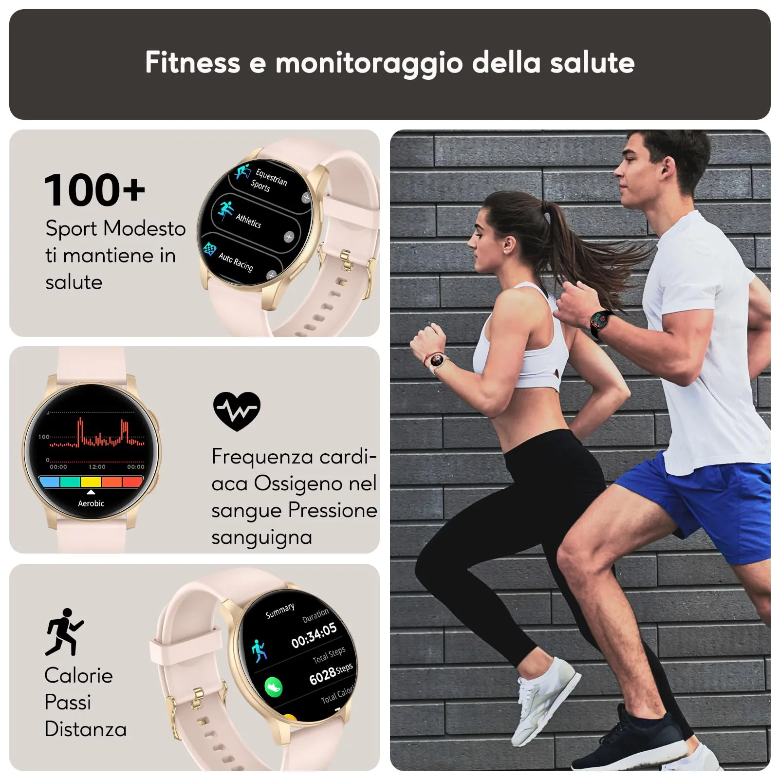 AcclaFit Smartwatch Uomo Donna con Chiamate Bluetooth, Orologio Fitness Rotondo da 1,38" con 147+ Modalità Sportive, Cardiofrequenzimetro, Sonno, IP68 Impermeabile, Compatibile con Android iOS - immagine 3
