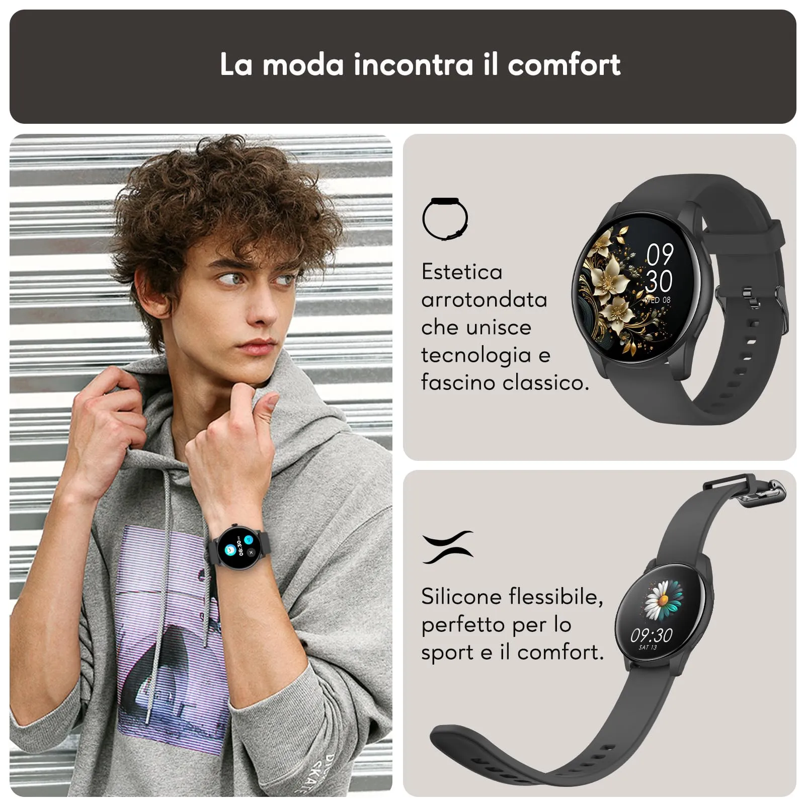 AcclaFit Smartwatch Uomo Donna con Chiamate Bluetooth, Orologio Fitness Rotondo da 1,38" con 147+ Modalità Sportive, Cardiofrequenzimetro, Sonno, IP68 Impermeabile, Compatibile con Android iOS - immagine 2
