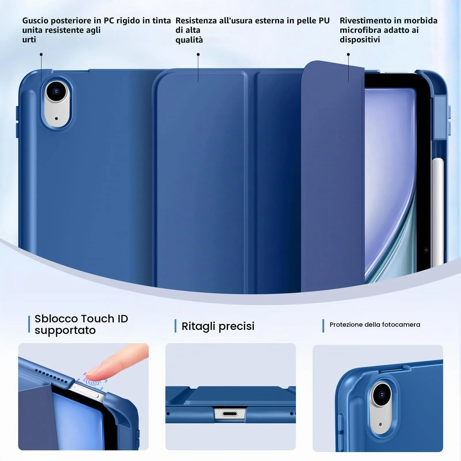 MoKo Custodia Sottile per iPad Air da 11", iPad Air 5a/4a Gen, Blu Marino - immagine 3