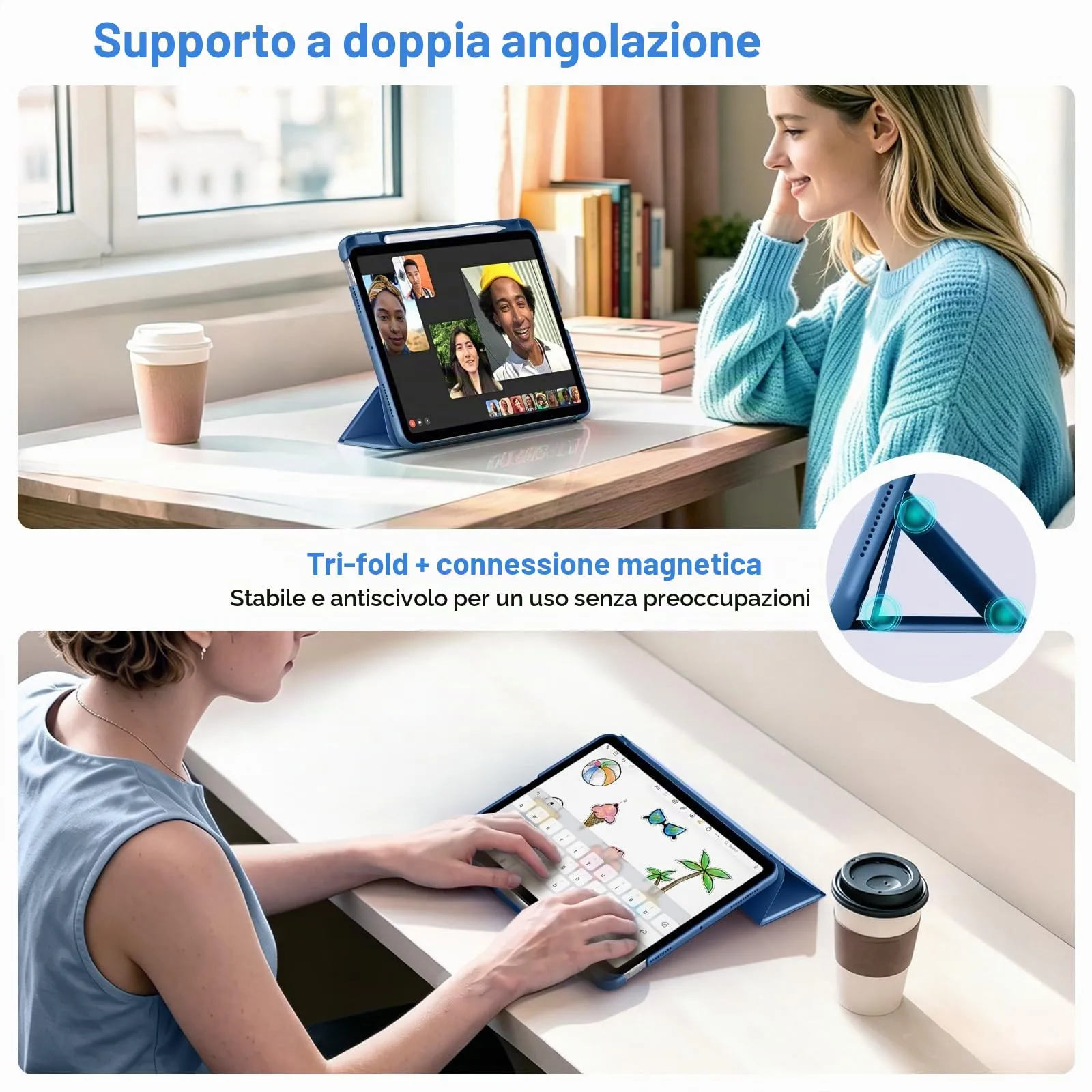 MoKo Custodia Sottile per iPad Air da 11", iPad Air 5a/4a Gen, Blu Marino - immagine 4