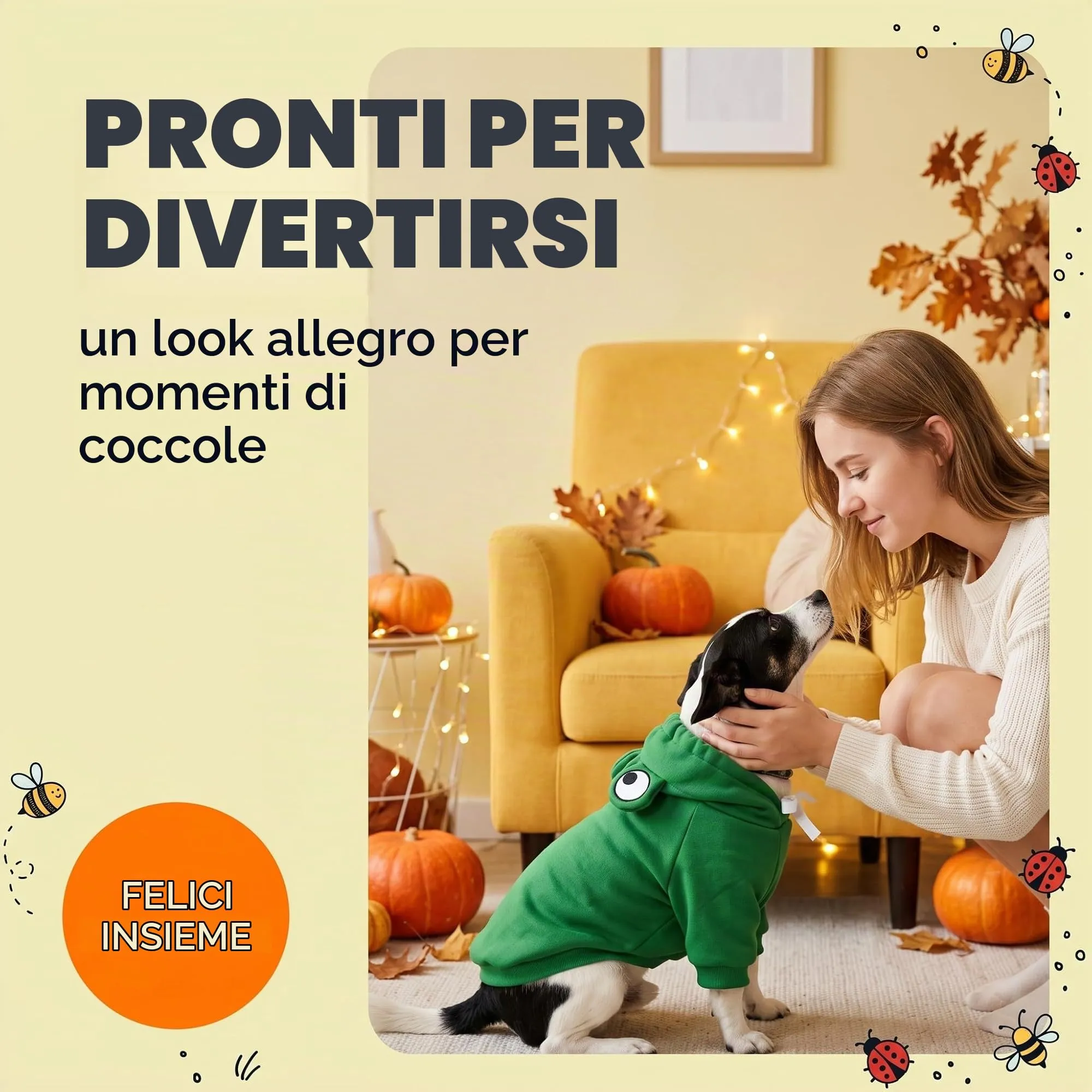 IMLDUY Felpa Cane con Cappuccio Rana, Vestiti per Cani e Gatti Taglia Media e Piccola, Costume da Rana Divertente per Cuccioli, Tuta Calda in Tessuto Morbido per Autunno Inverno, (4-7kg) - immagine 2