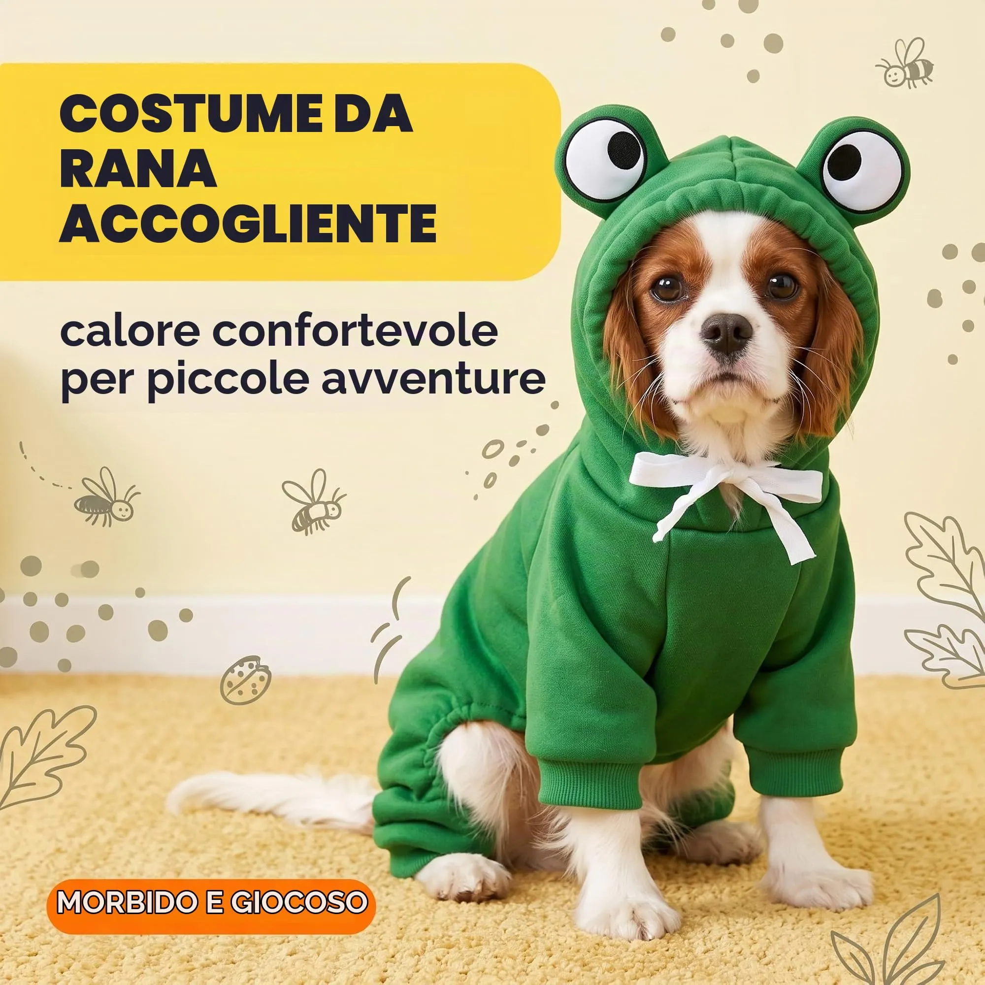 IMLDUY Felpa Cane con Cappuccio Rana, Vestiti per Cani e Gatti Taglia Media e Piccola, Costume da Rana Divertente per Cuccioli, Tuta Calda in Tessuto Morbido per Autunno Inverno, (4-7kg) - immagine 5