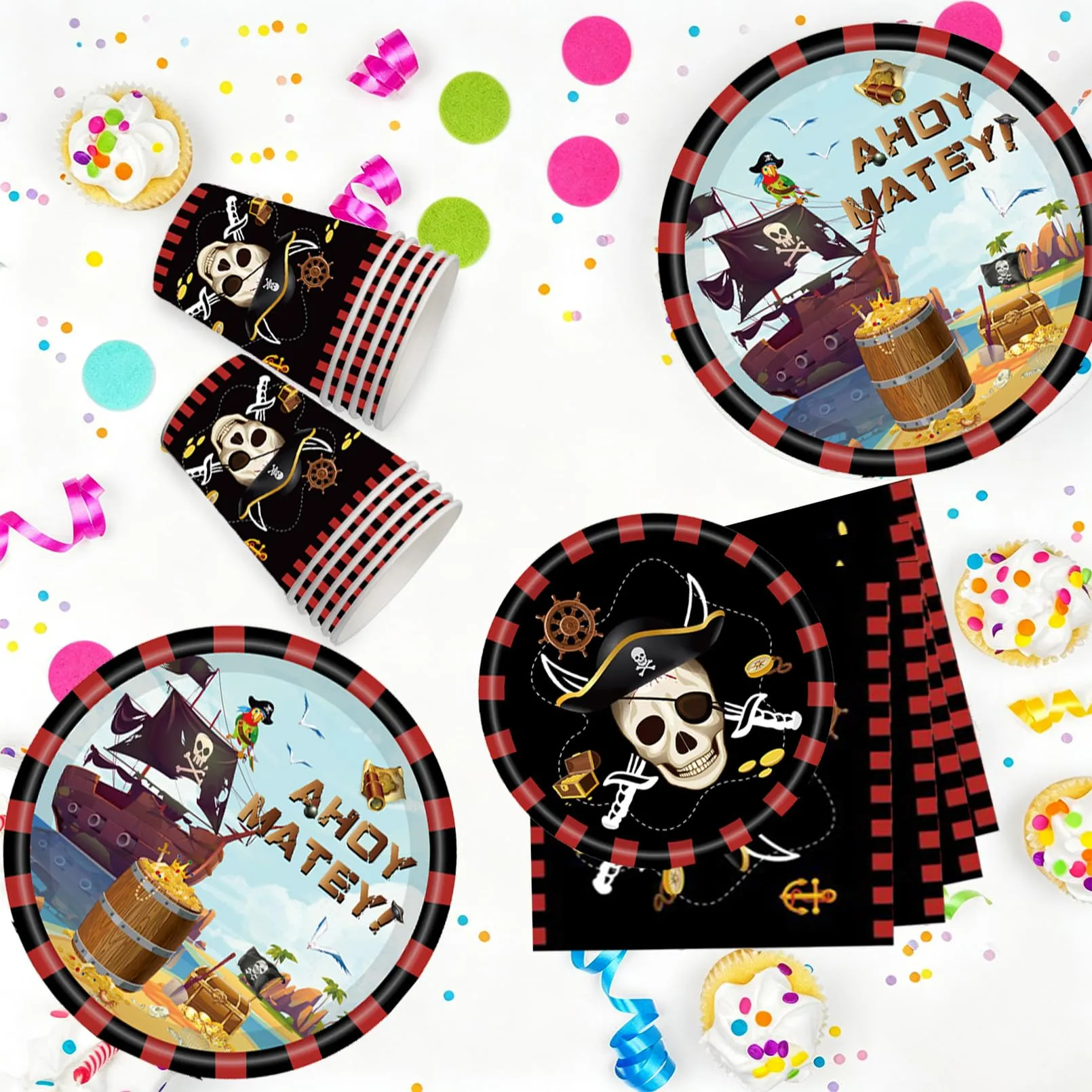 PYTRARTY 81 Pezzi Pirata Stoviglie per Feste di Compleanno - immagine 6