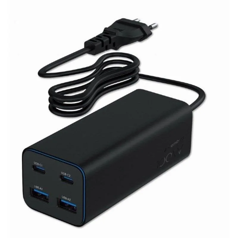 Gembird TA-UC-2A2C-PD100-01-BK Caricatore USB GaN 100W 4 Porte USB-C/USB-A Nero - immagine 1