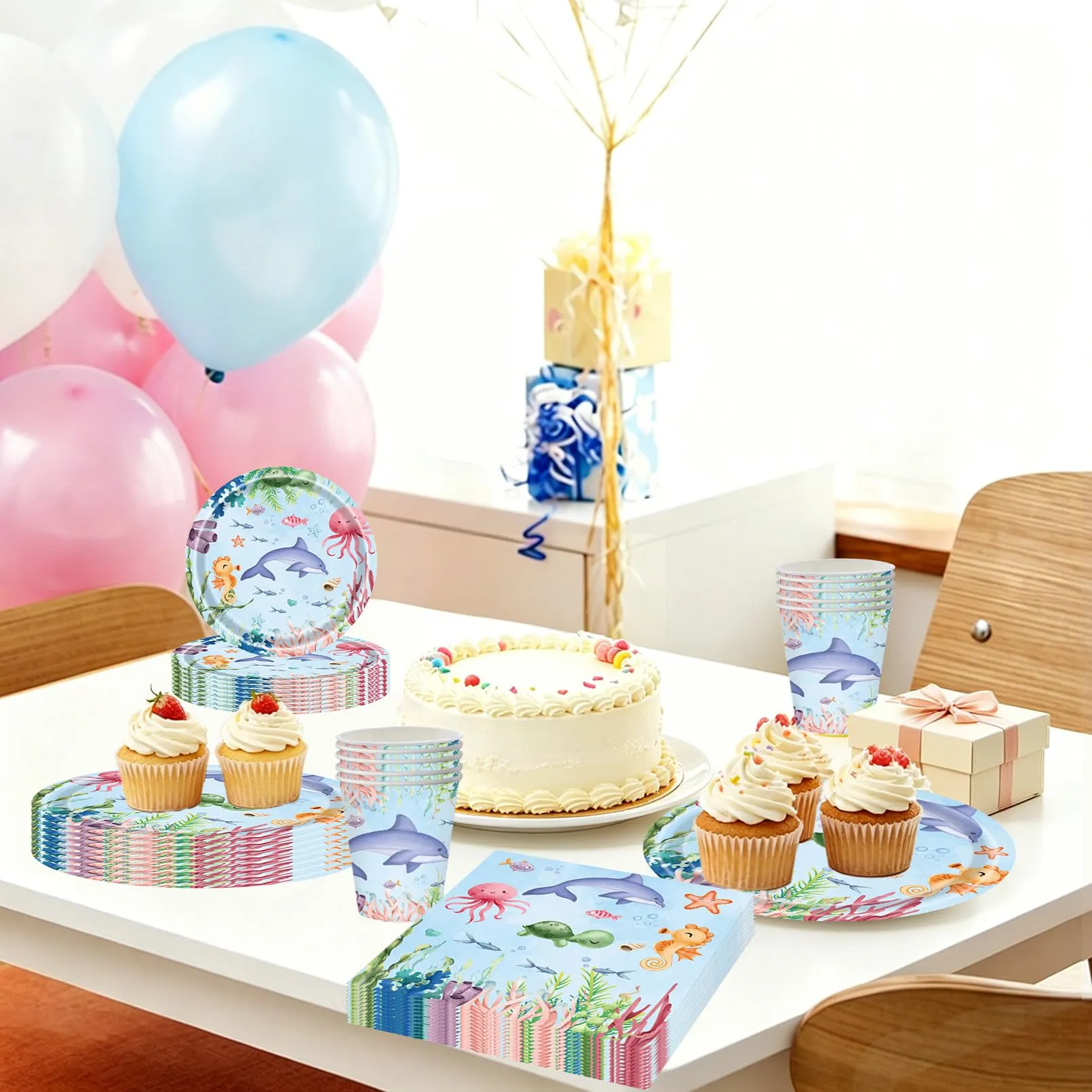 PYTRARTY 81 Pezzi Oceano Stoviglie per Feste di Compleanno - immagine 7