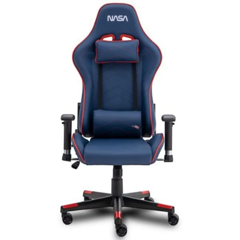 Sedia gaming NASA GALACTIC blu e rossa schienale regolabile PU poggiatesta lombare 150 kg - immagine 1