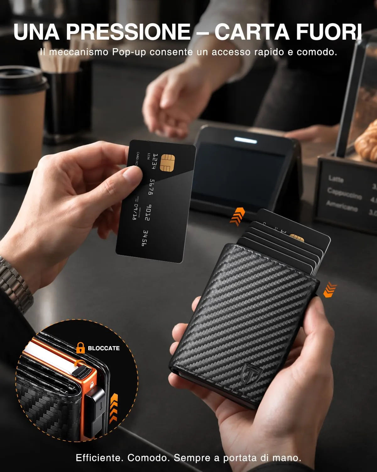 Tomylv Portafoglio Uomo Alte Qualità- Magnetico con RFID - Nero Arancione - immagine 5