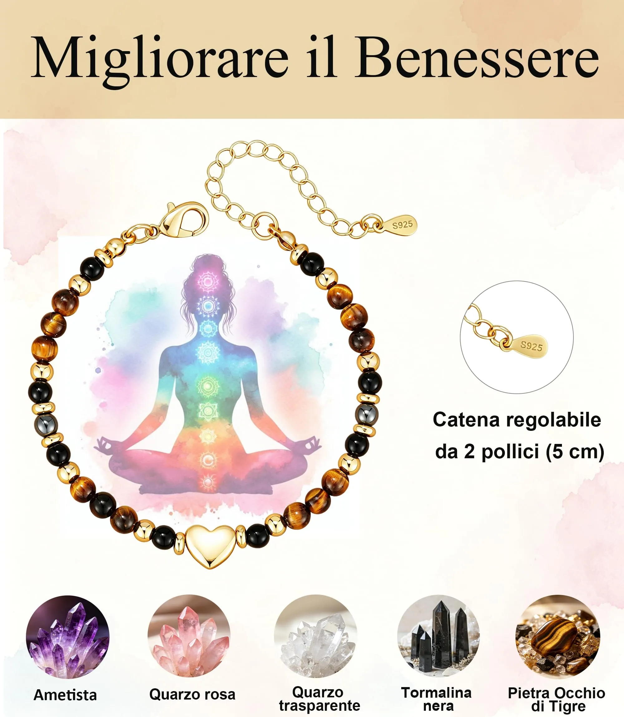 Rajputana Bracciale Donna Pietre Naturaliper Cristallo Regalo Compleanno - immagine 3