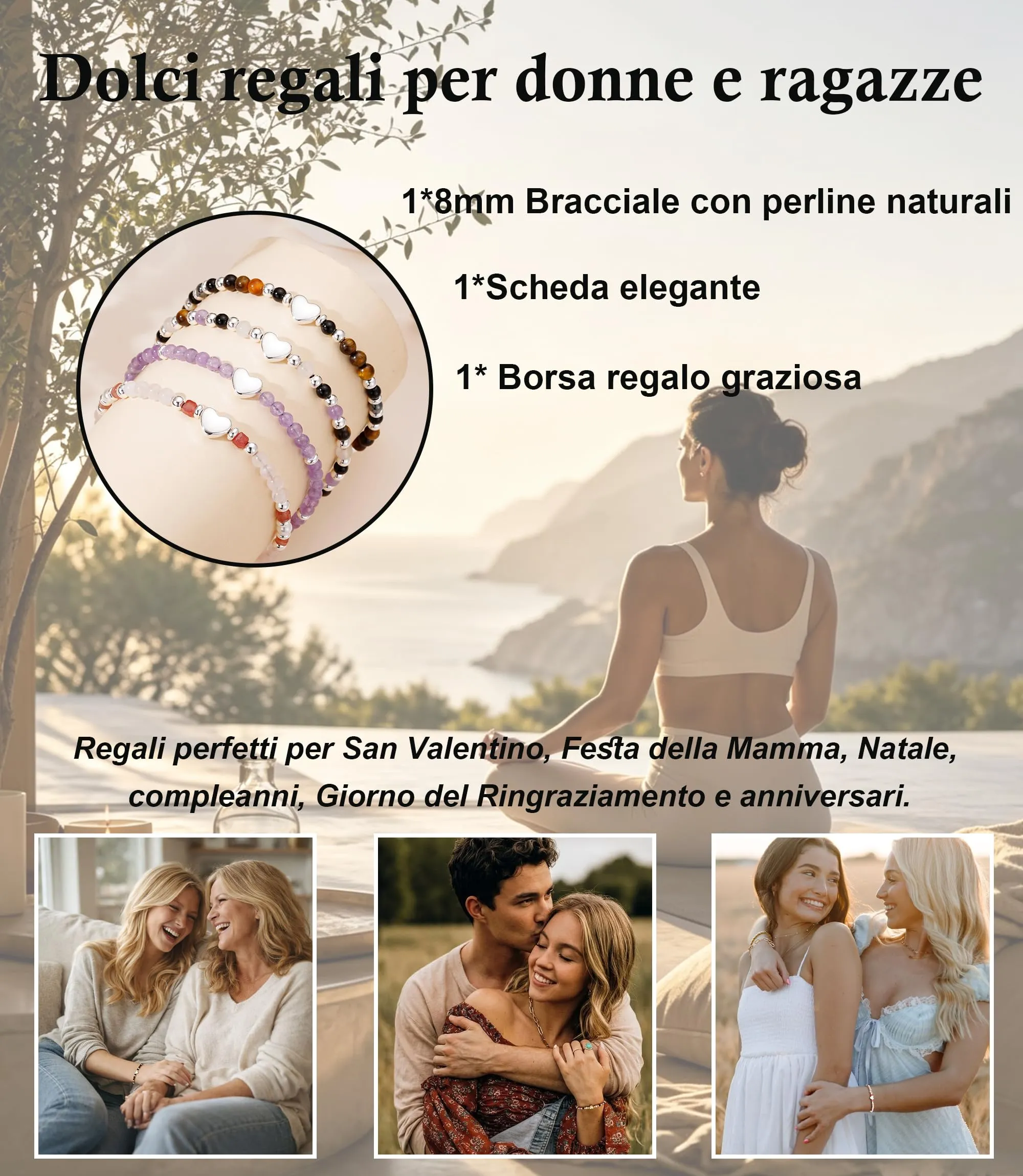 Rajputana Bracciale Donna Pietre Naturaliper Cristallo Regalo Compleanno - immagine 6