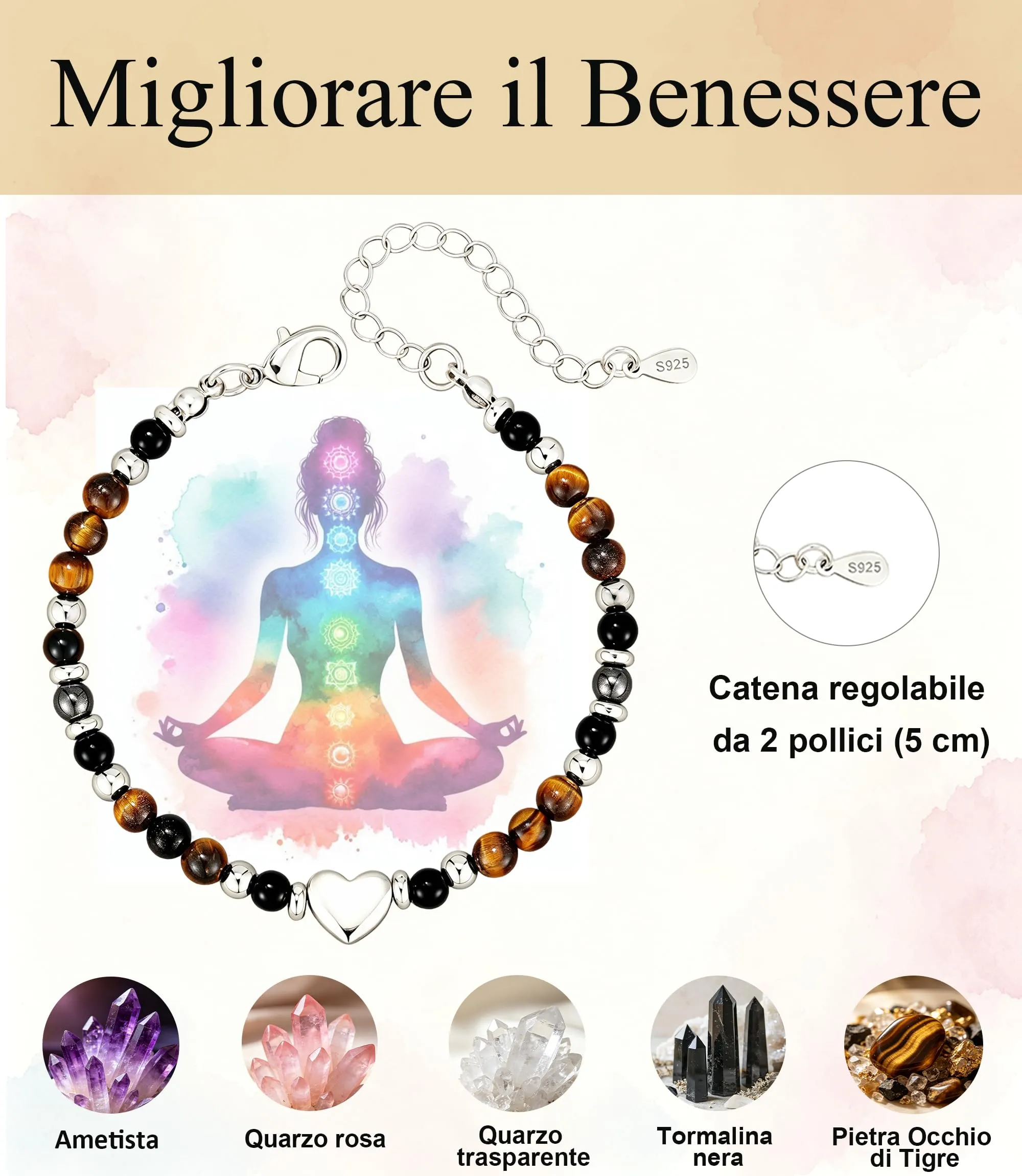 Rajputana Bracciale Donna Pietre Naturaliper Cristallo Regalo Compleanno - immagine 3