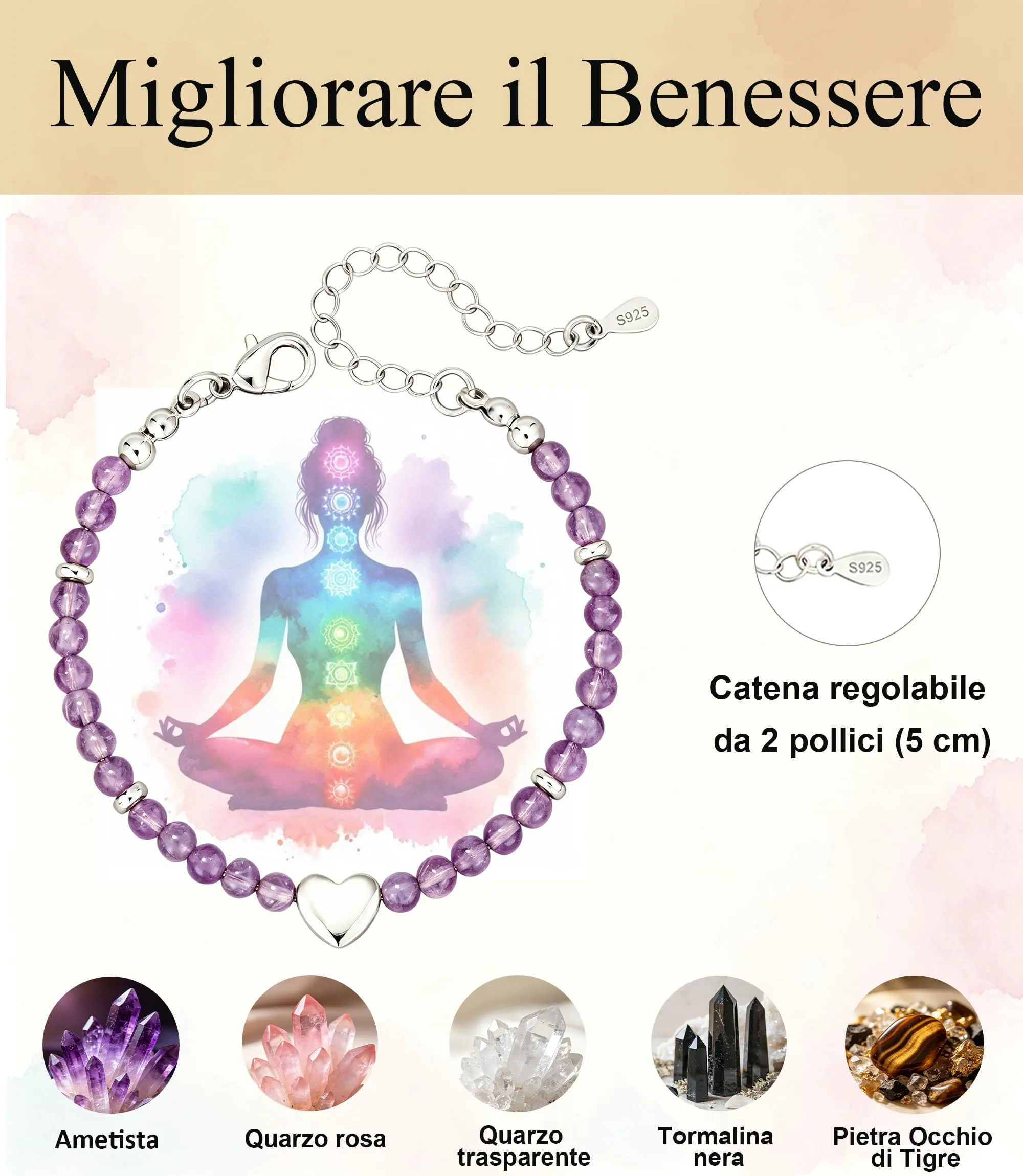 Rajputana Bracciale Donna Pietre Naturaliper Cristallo Regalo Compleanno - immagine 3
