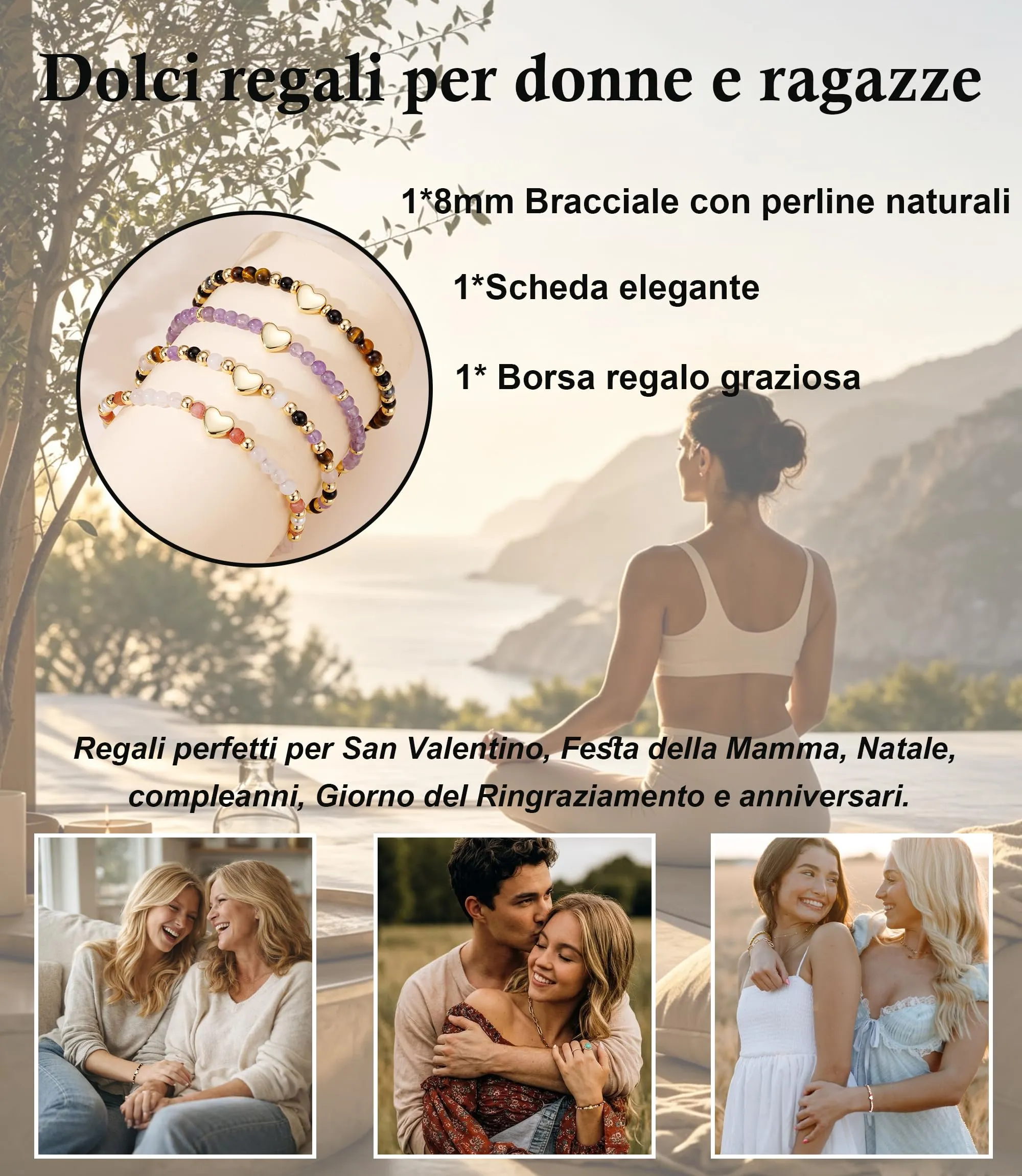 Rajputana Bracciale Donna Pietre Naturaliper Cristallo Regalo Compleanno - immagine 6