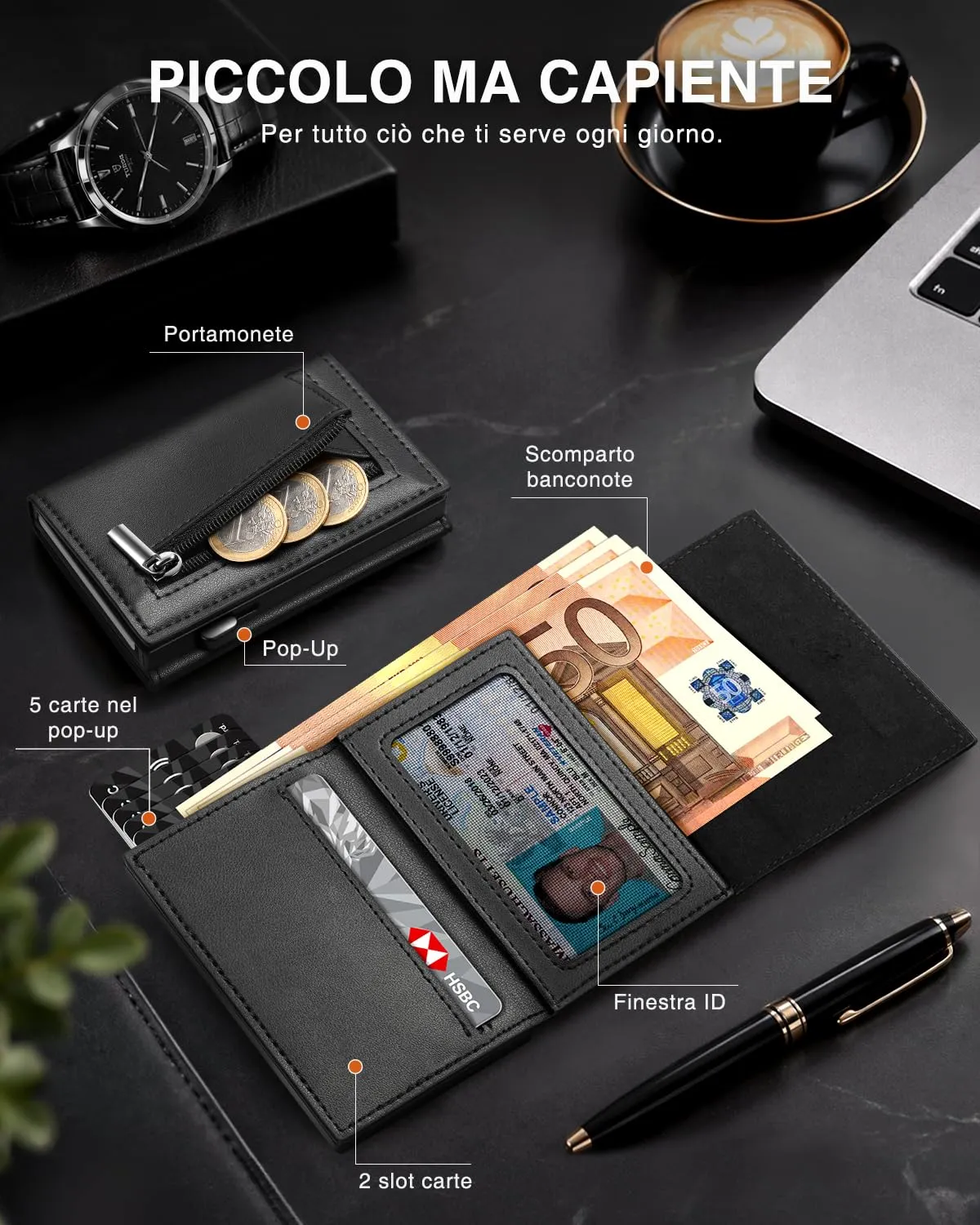 Tomylv Portafoglio Uomo - Porta Carte con RFID & Portamonete - Nero(tutte) - immagine 2