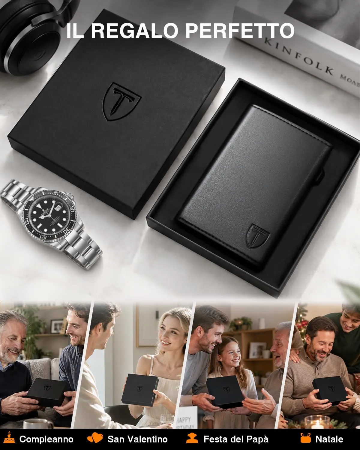 Tomylv Portafoglio Uomo - Porta Carte con RFID & Portamonete - Nero(tutte) - immagine 8