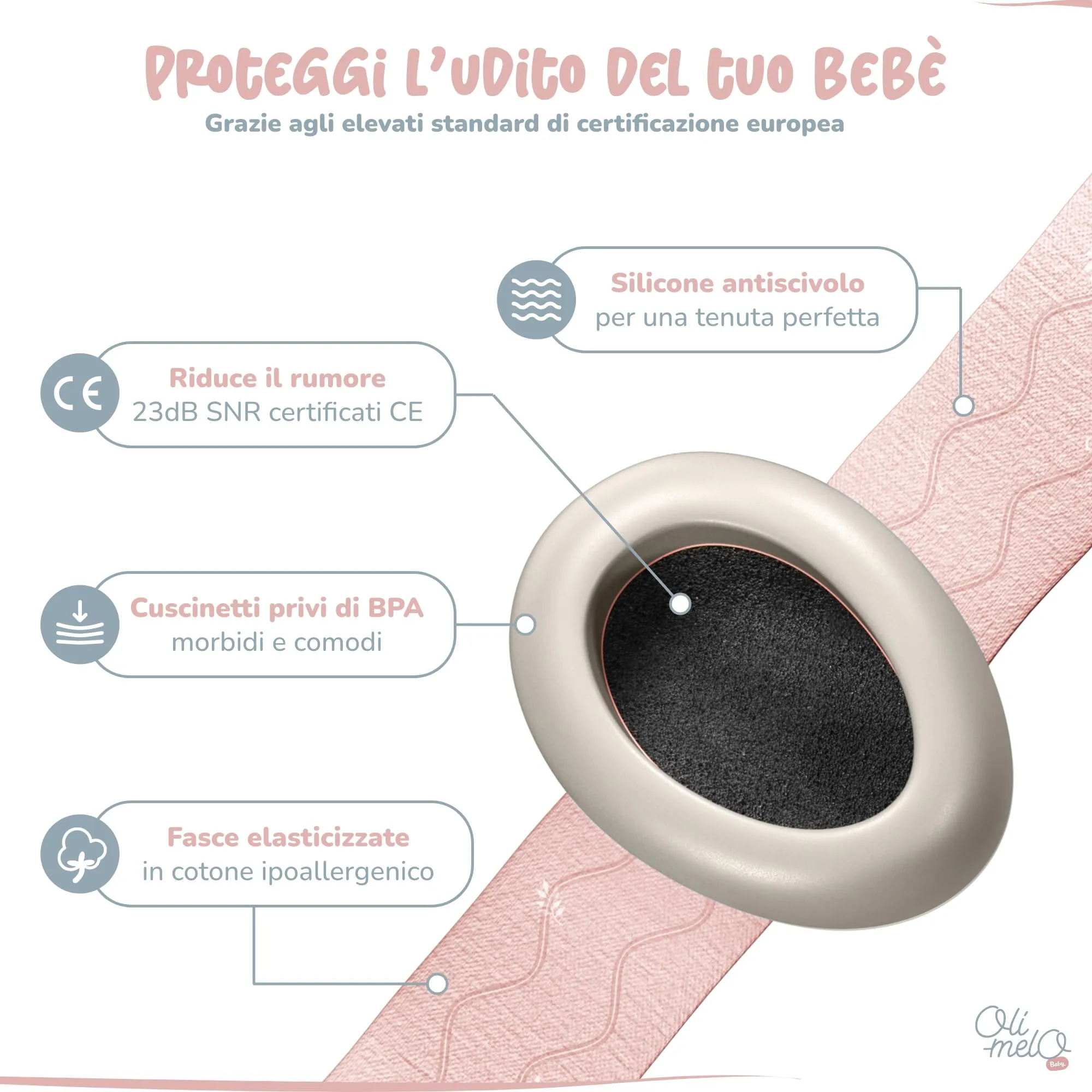 Oli-Melo Cuffie Neonato Antirumore per Proteggere l'Udito Fino a 34dB - CE - immagine 3