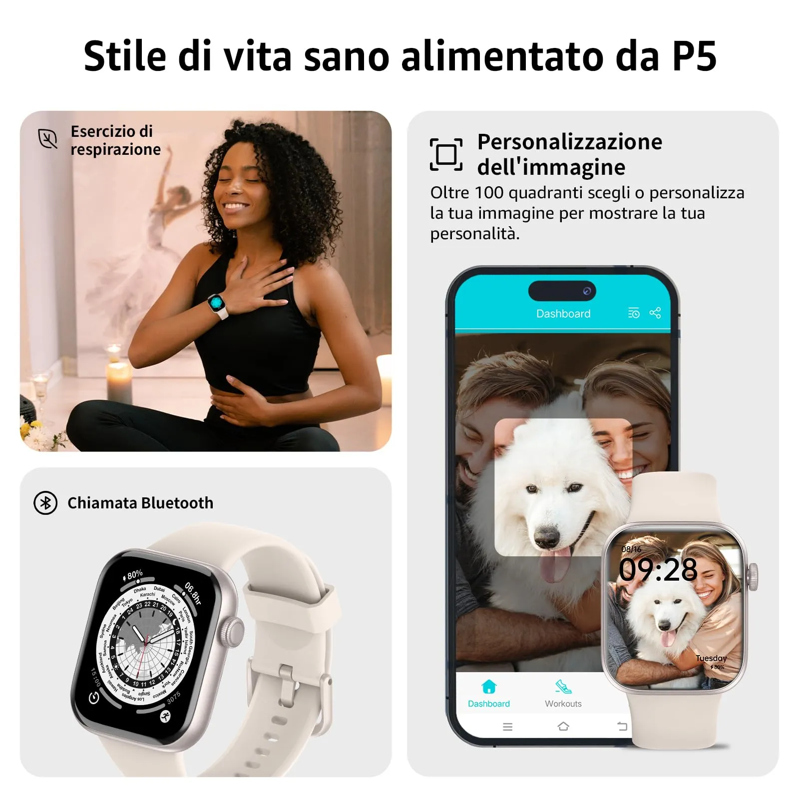 AcclaFit Smartwatch Uomo Donna, 1.85" Orologio Smartwatch con Effettua/Risposta Chiamate, 113 Sportive Smart Watch con Contapassi/SpO2/Sonno/Cardiofrequenzimetro, Impermeabil IP68 per iOS Android - immagine 6
