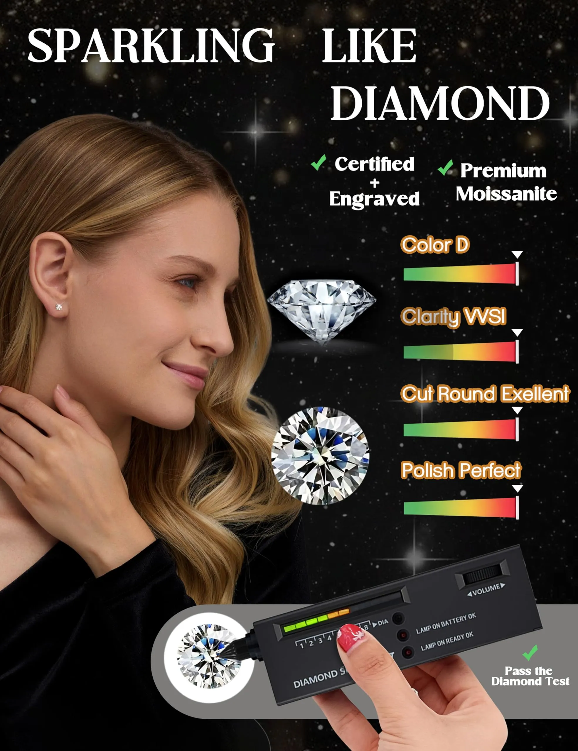 FANCH Orecchini Moissanite 6ct Donne Uomo Argento 925 Diamant Orecchini - immagine 4
