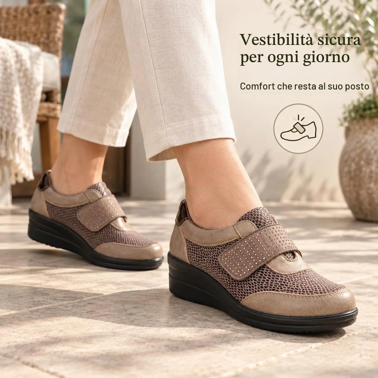 CLEIKS Scarpe Senza Lacci Donna Loafer Mocassini Slip On Zeppa Decorate con Strass Antiscivolo (Cachi, 41 EU, CWCL265158-8) - immagine 2