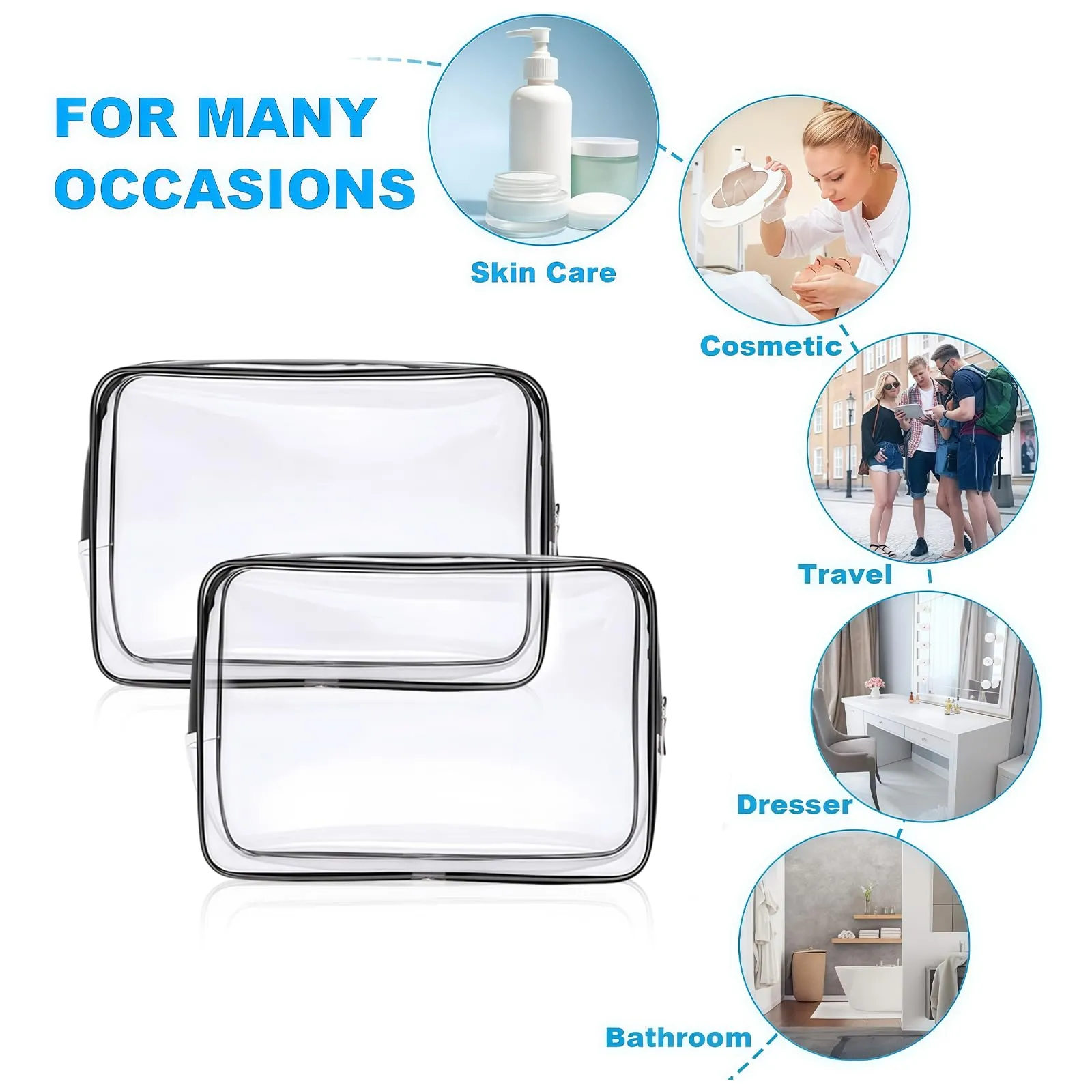 Aucuu Beauty Case Trasparente, 2PCS Borse Da Toilette Trasparente, Borse da Viaggio Impermeabile, Borsa Cosmetici Trasparent, Beauty Case da Viaggio - immagine 4