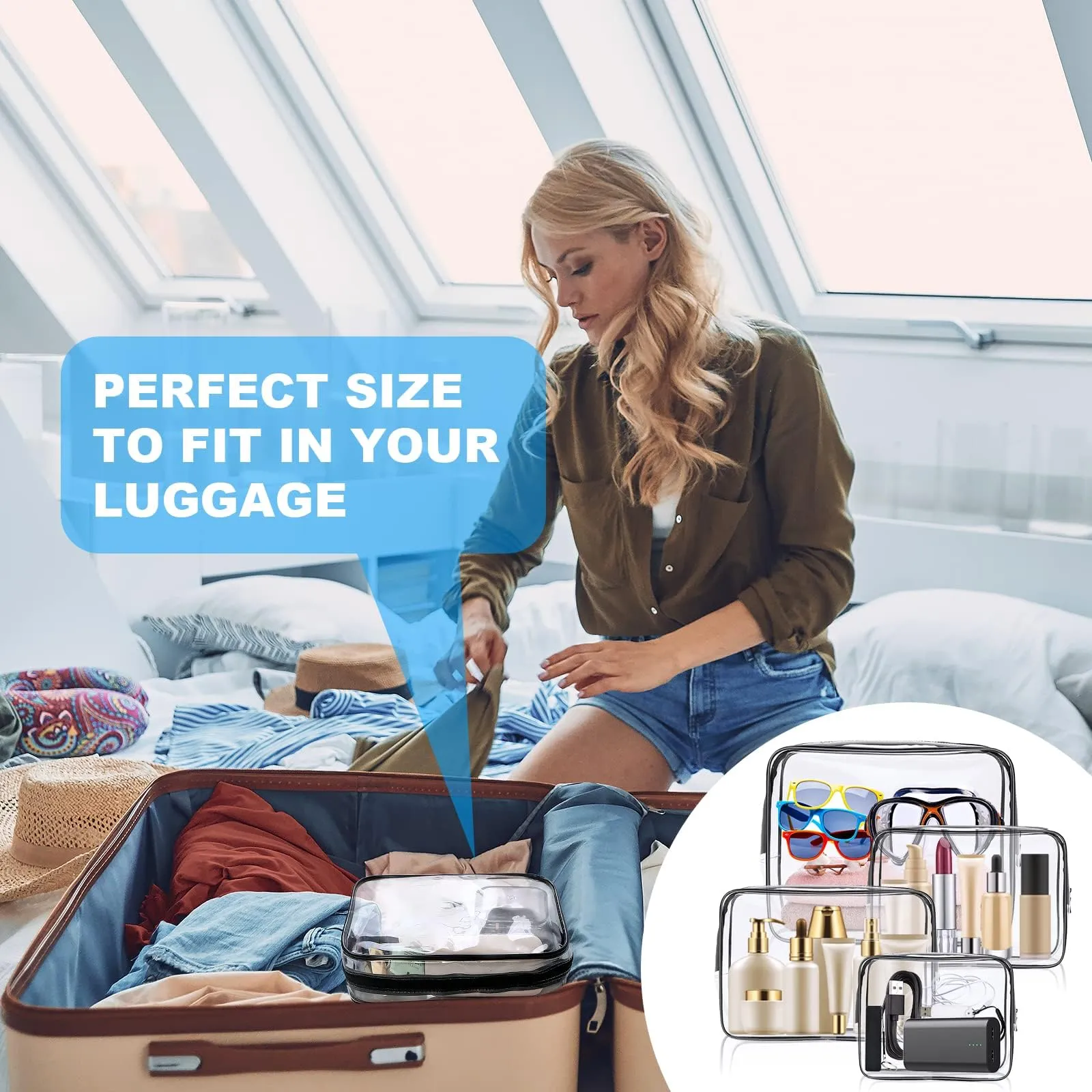 Aucuu Beauty Case Trasparente, 2PCS Borse Da Toilette Trasparente, Borse da Viaggio Impermeabile, Borsa Cosmetici Trasparent, Beauty Case da Viaggio - immagine 8