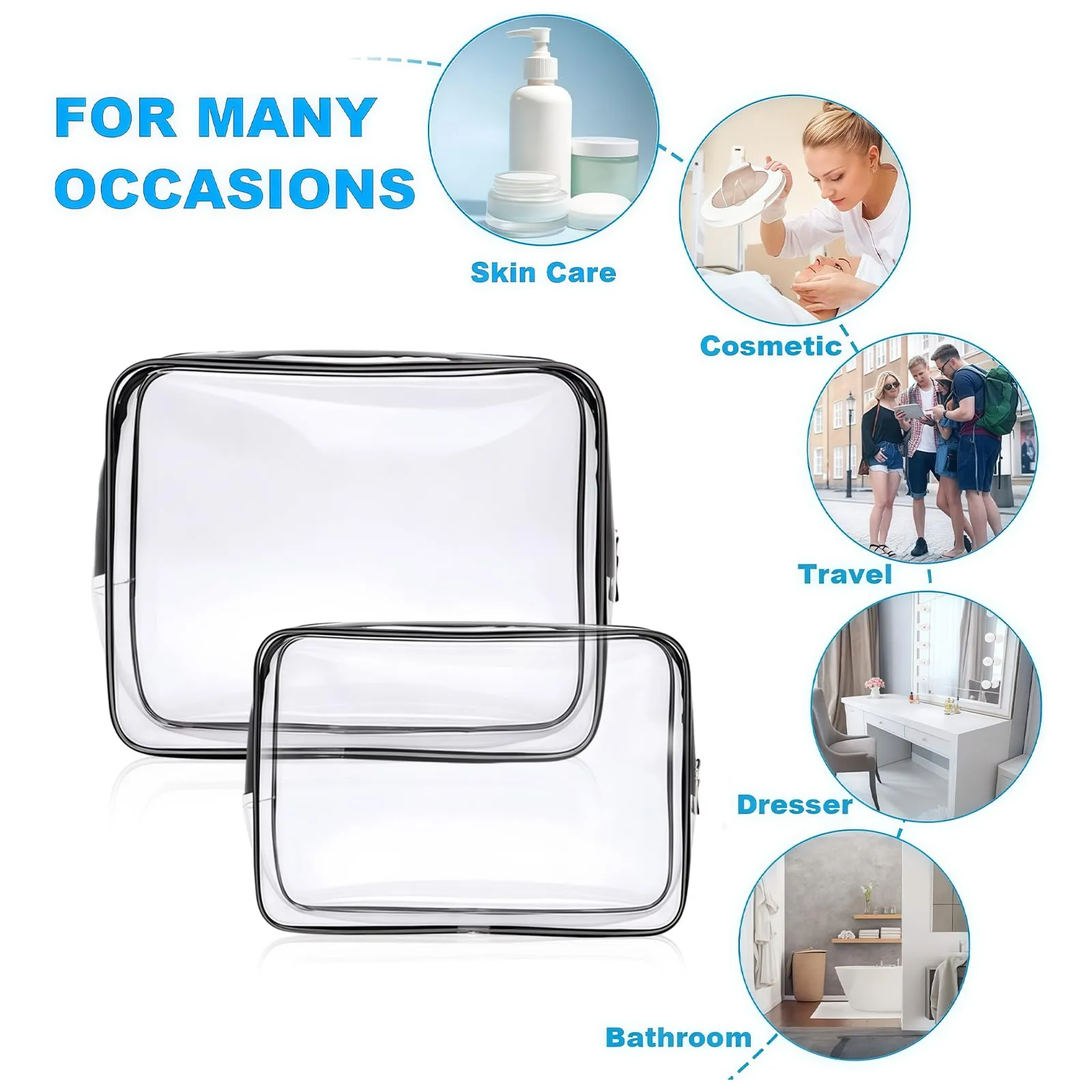 Aucuu Beauty Case Trasparente, 2PCS Borse Da Toilette Trasparente, Borse da Viaggio Impermeabile, Borsa Cosmetici Trasparent, Beauty Case da Viaggio - immagine 4