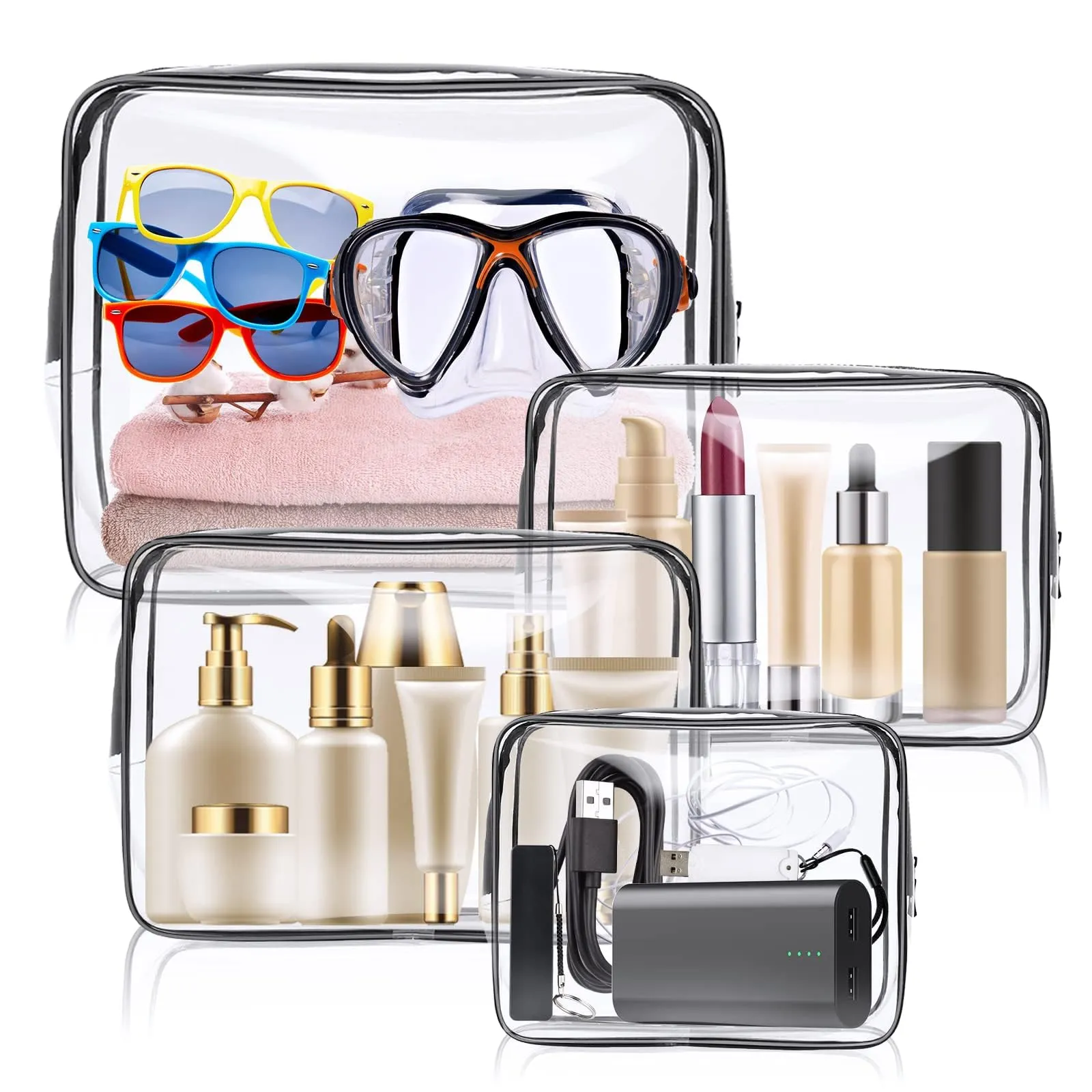 Aucuu Beauty Case Trasparente, 2PCS Borse Da Toilette Trasparente, Borse da Viaggio Impermeabile, Borsa Cosmetici Trasparent, Beauty Case da Viaggio - immagine 7