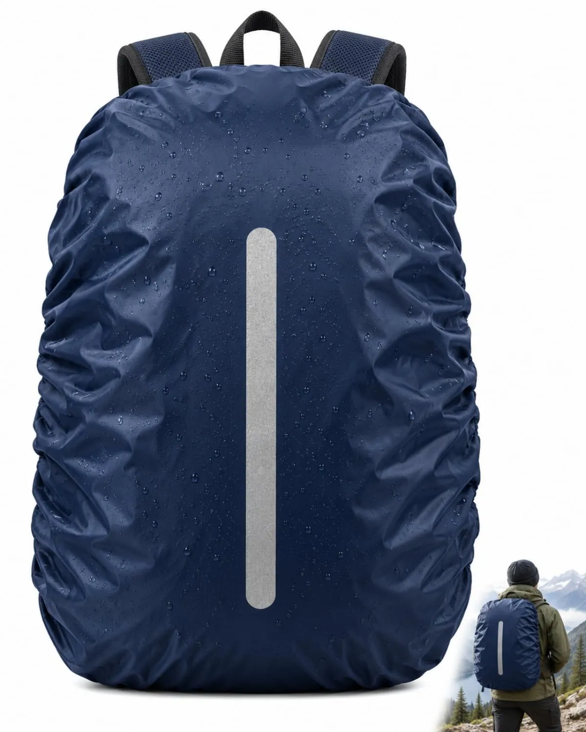 BTACGWP Copri Zaino Antipioggia, Blu Navy, Cover Impermeabile con Strisce Rifrangenti, Chiusura Aderente, Protezione Totale per Scuola, Sport e Percorsi Urbani - immagine 1