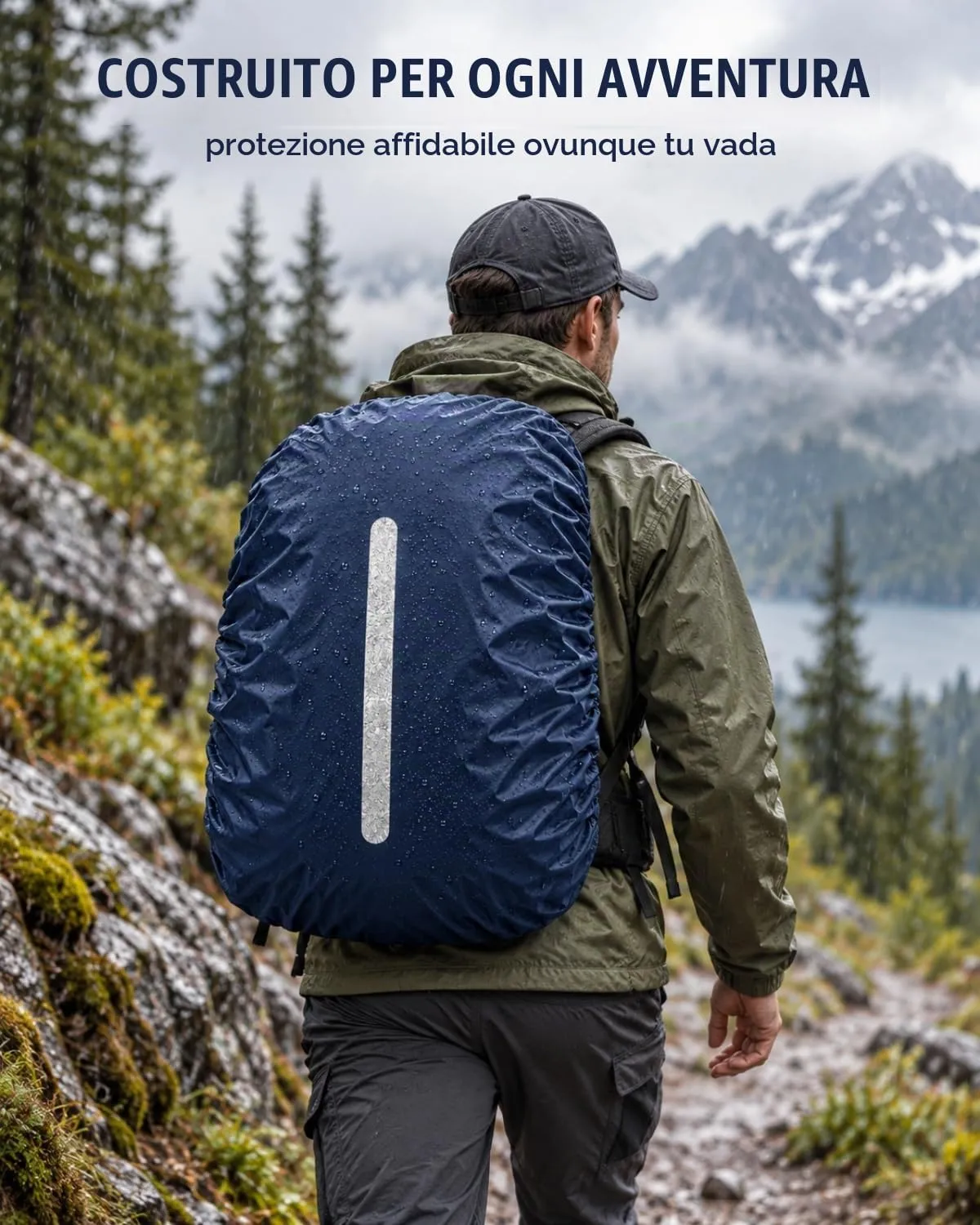 BTACGWP Copri Zaino Antipioggia, Blu Navy, Cover Impermeabile con Strisce Rifrangenti, Chiusura Aderente, Protezione Totale per Scuola, Sport e Percorsi Urbani - immagine 6