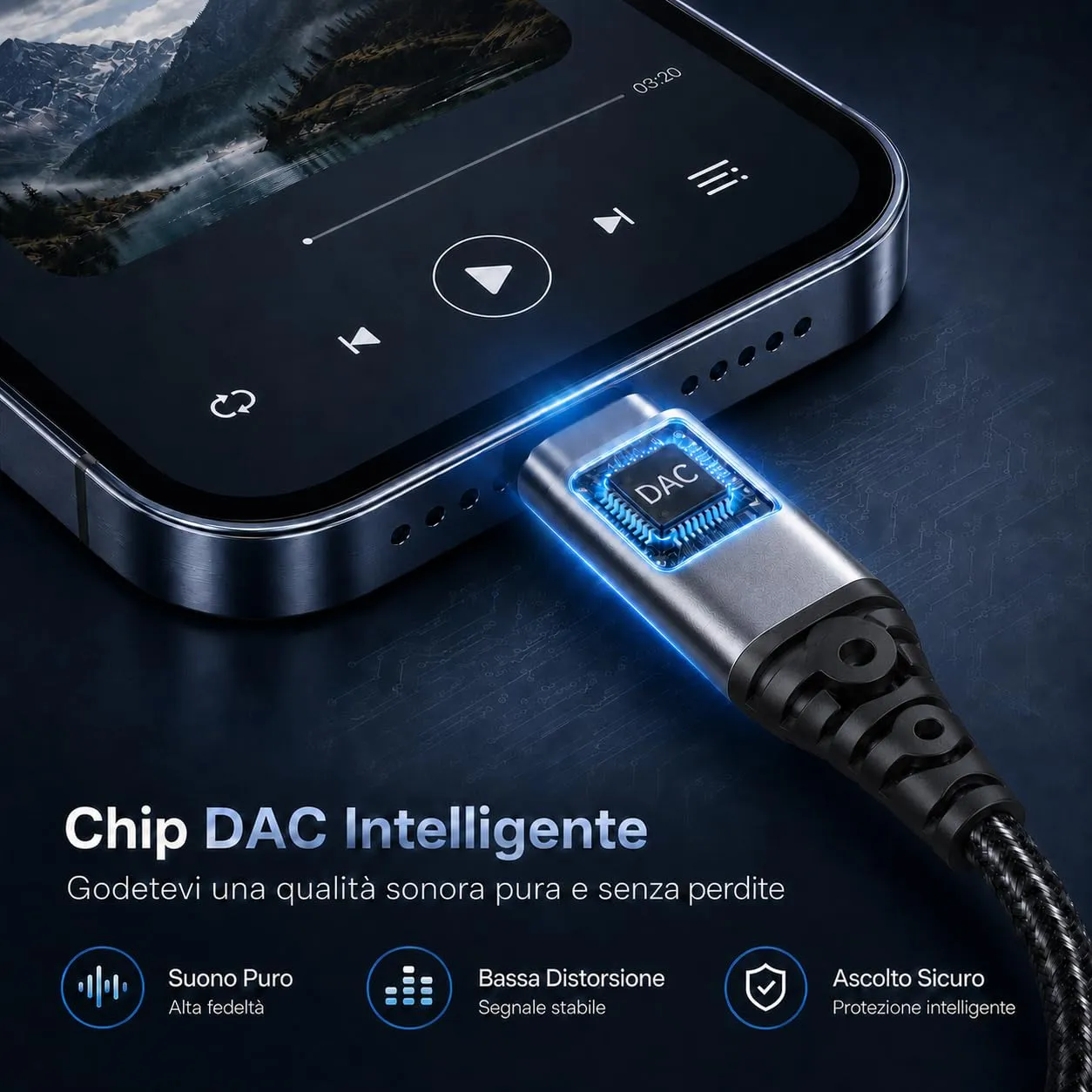 Cavo USB C a Jack 3.5mm AUX con Chip DAC in Nylon Intrecciato, Plug & Play, Type C a AUX 3.5 mm per iPhone 17/16/15, Samsung Galaxy, iPad, Computer, Auto - immagine 4
