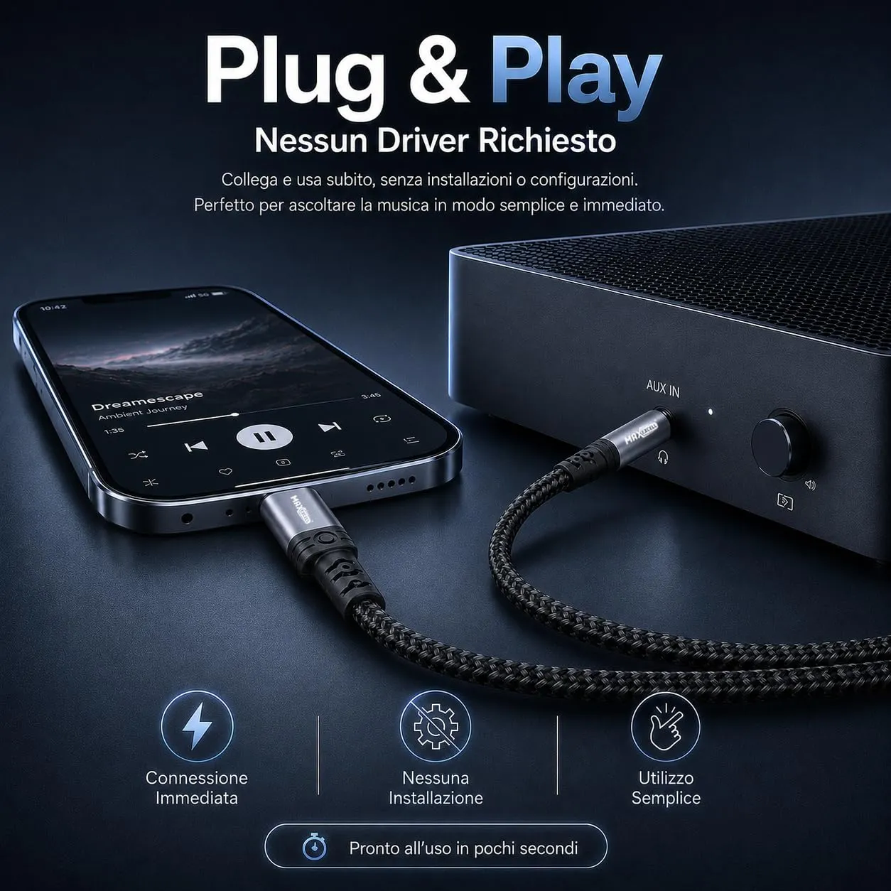 Cavo USB C a Jack 3.5mm AUX con Chip DAC in Nylon Intrecciato, Plug & Play, Type C a AUX 3.5 mm per iPhone 17/16/15, Samsung Galaxy, iPad, Computer, Auto - immagine 6