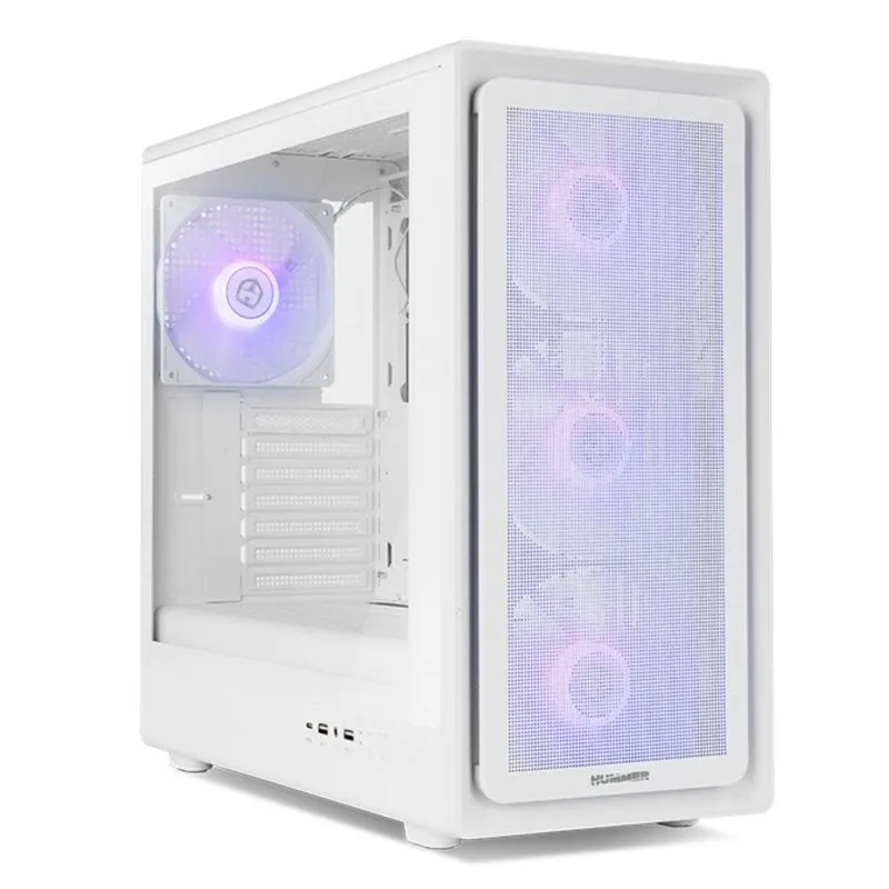 Nox Hummer AERO Semitorre Hyperflow ARGB Bianca con 4 Ventole 140mm, Finestra in Vetro Temperato, USB-C, Supporto GPU fino a 420 mm - immagine 1