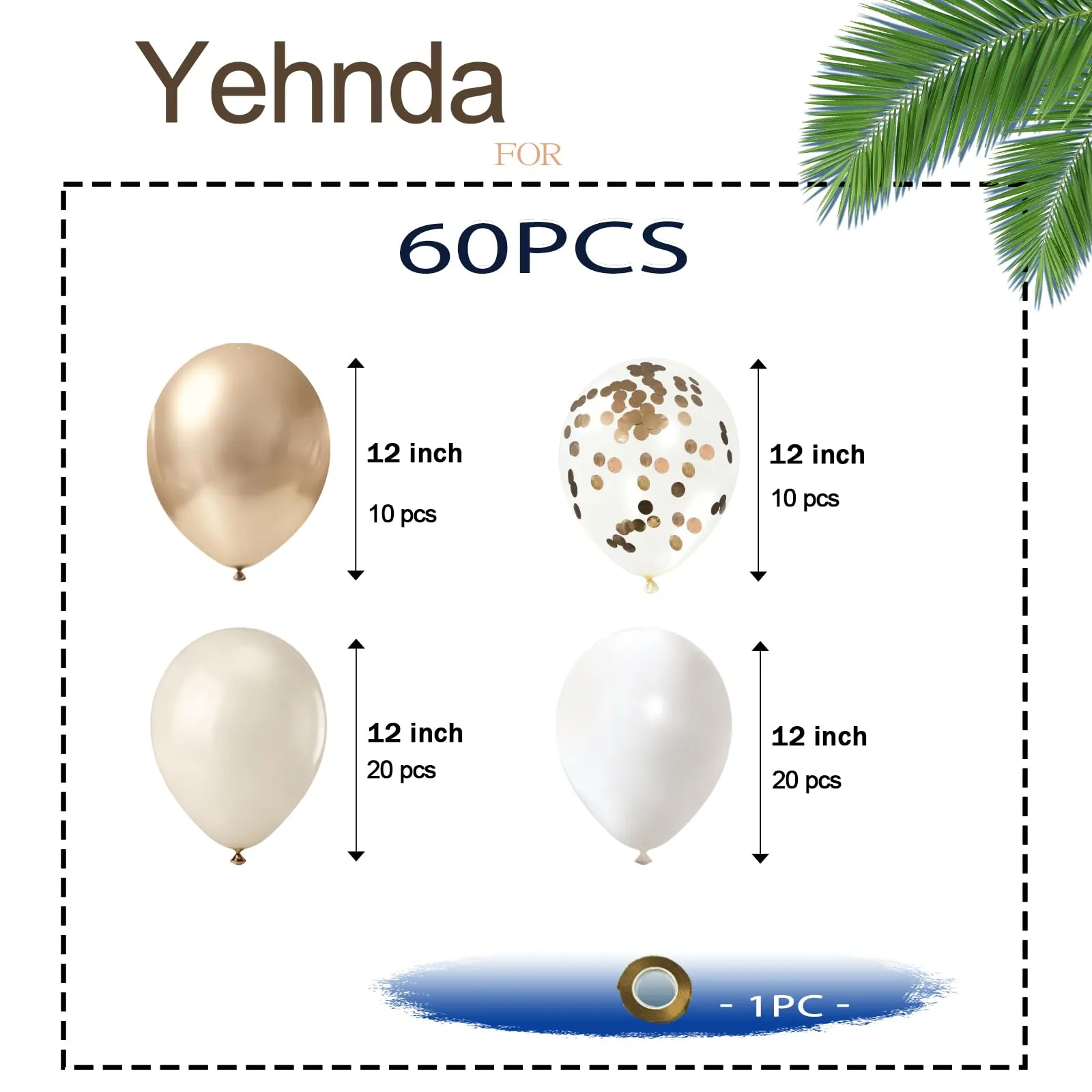 Yehnda Palloncini Compleanno Bianco Oro, 60 Pezzi Palloncini Oro Bianchi - immagine 2