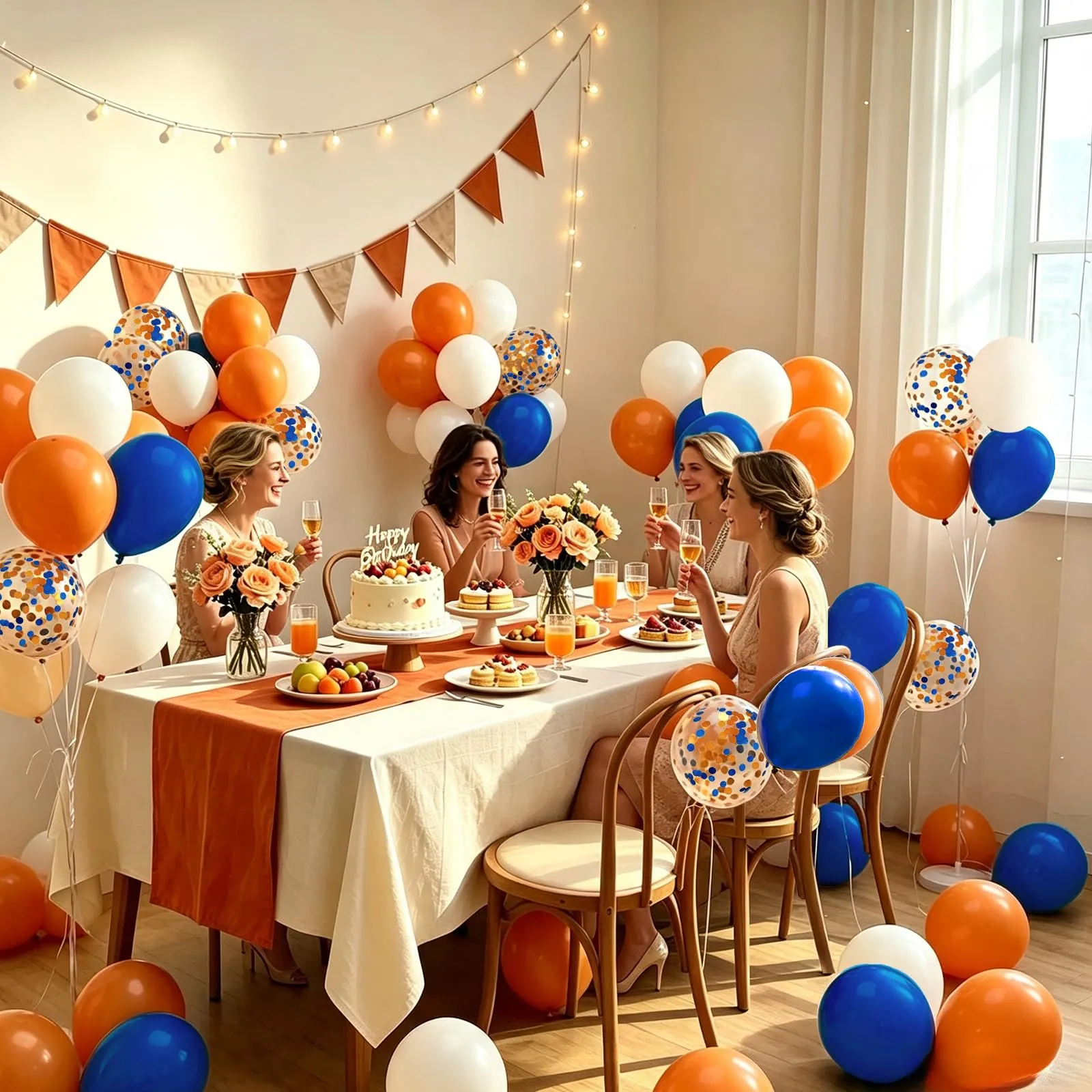 Yehnda Palloncini Compleanno Blu Arancia Bianchi, 60Pezzi - immagine 3