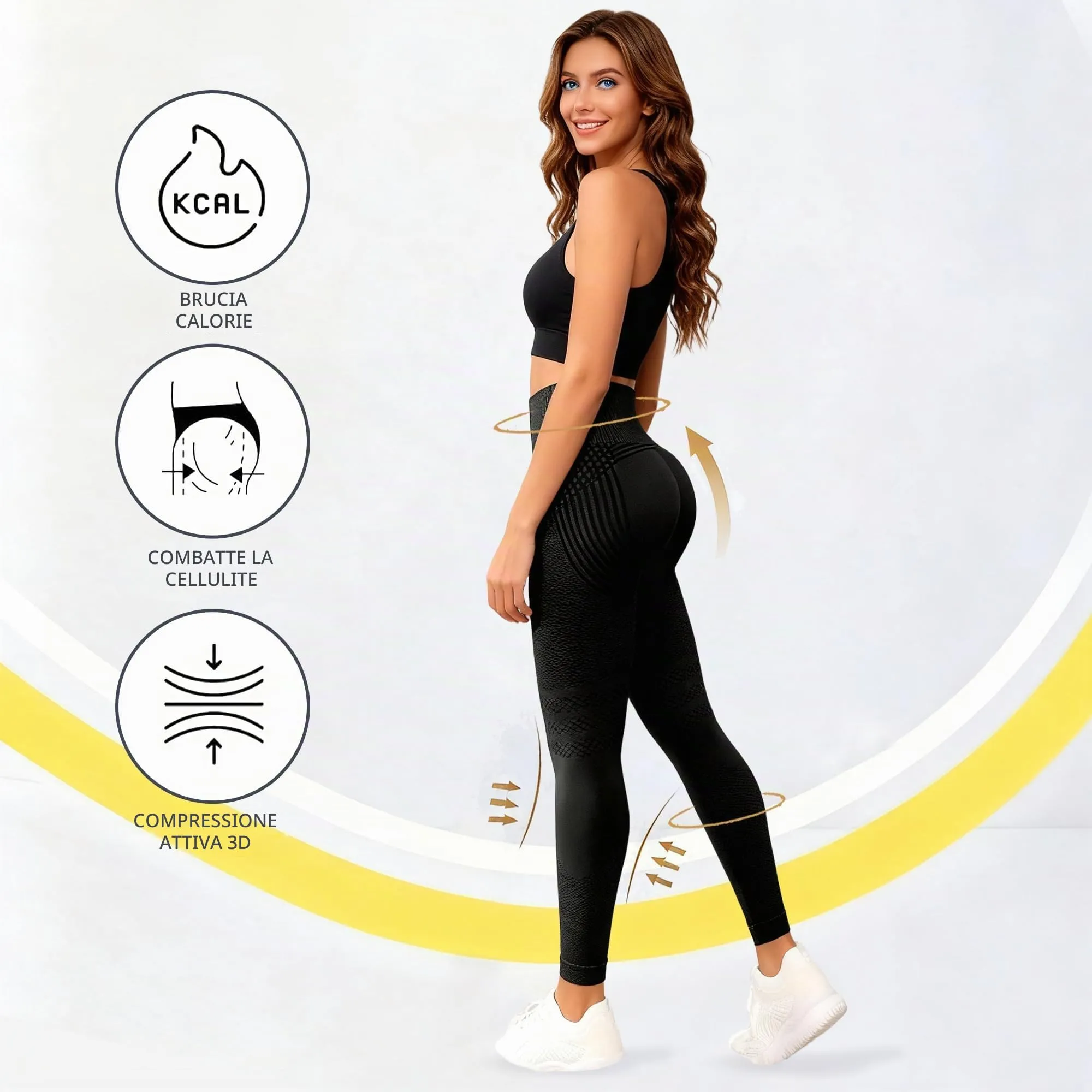 Leggings anti-cellulite, leggings sportivi da donna lunghi contenitivi push up, vita alta opachi yoga pilates pantaloni, Vino rosso, L - immagine 4