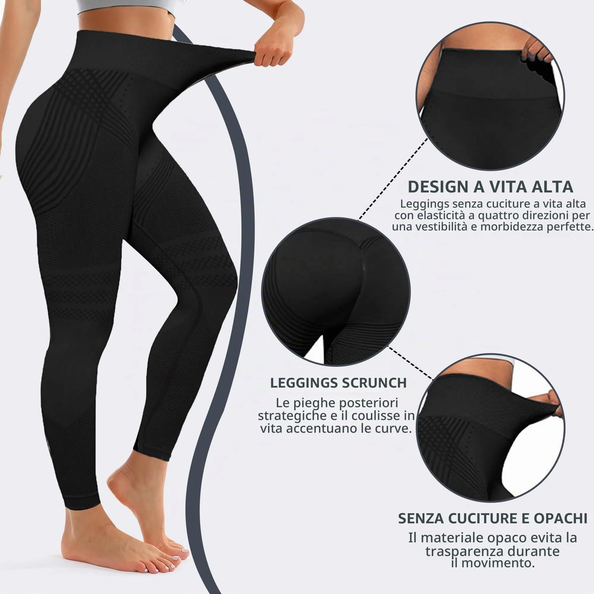 Leggings anti-cellulite, leggings sportivi da donna lunghi contenitivi push up, vita alta opachi yoga pilates pantaloni, Vino rosso, L - immagine 5