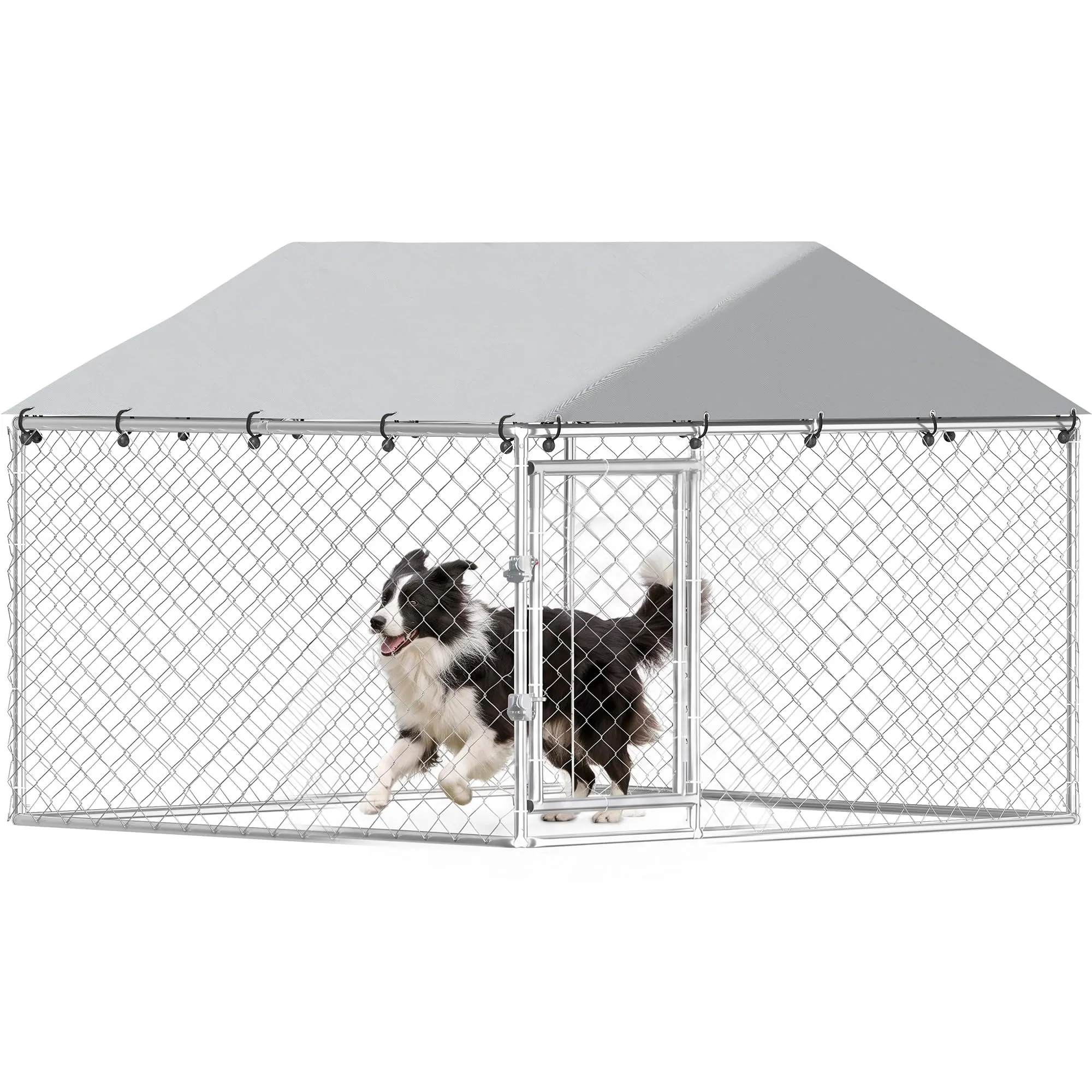 PawHut Kennel Gabbia per Cani da Esterno, 200x200x150 cm, Argento - immagine 1