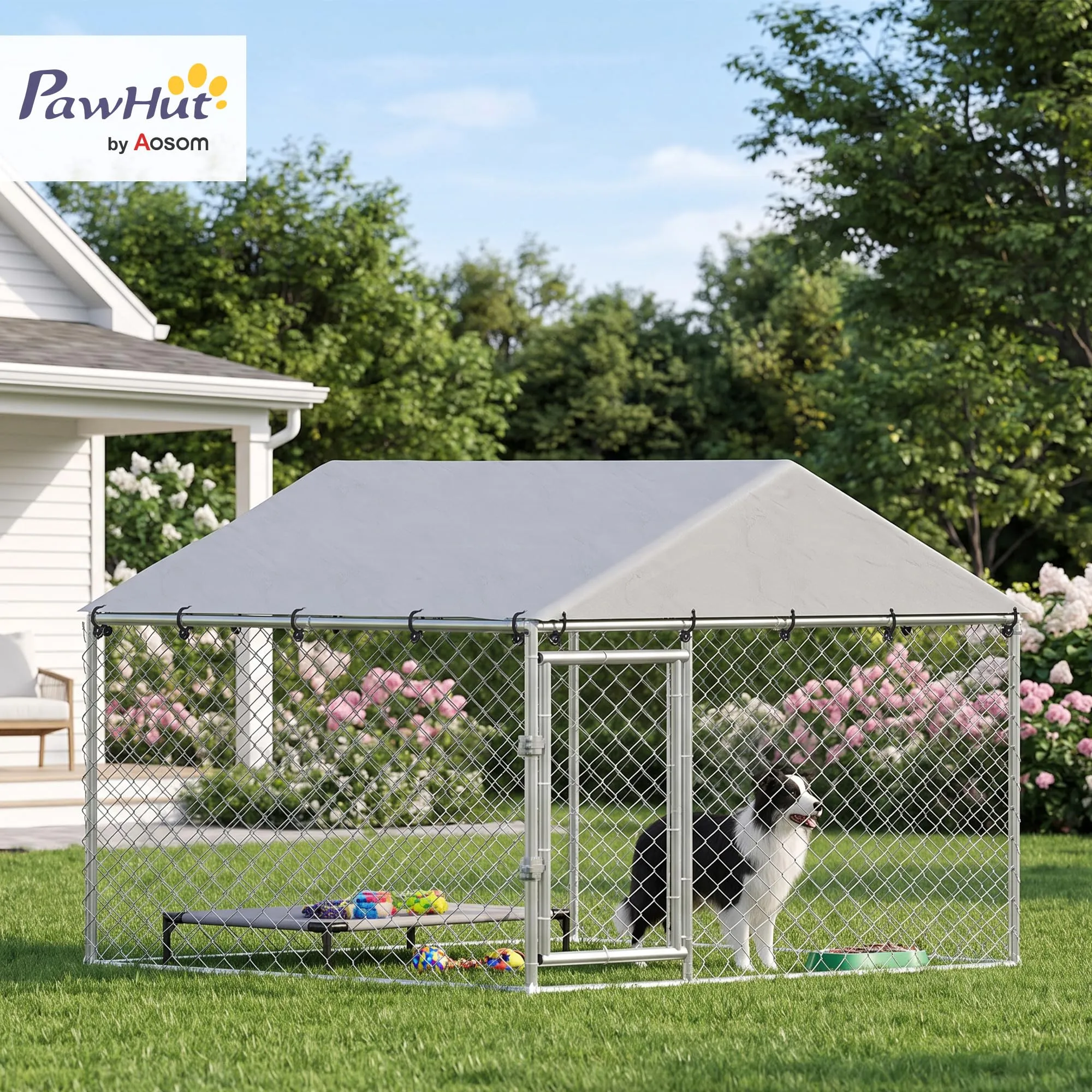 PawHut Kennel Gabbia per Cani da Esterno, 200x200x150 cm, Argento - immagine 2