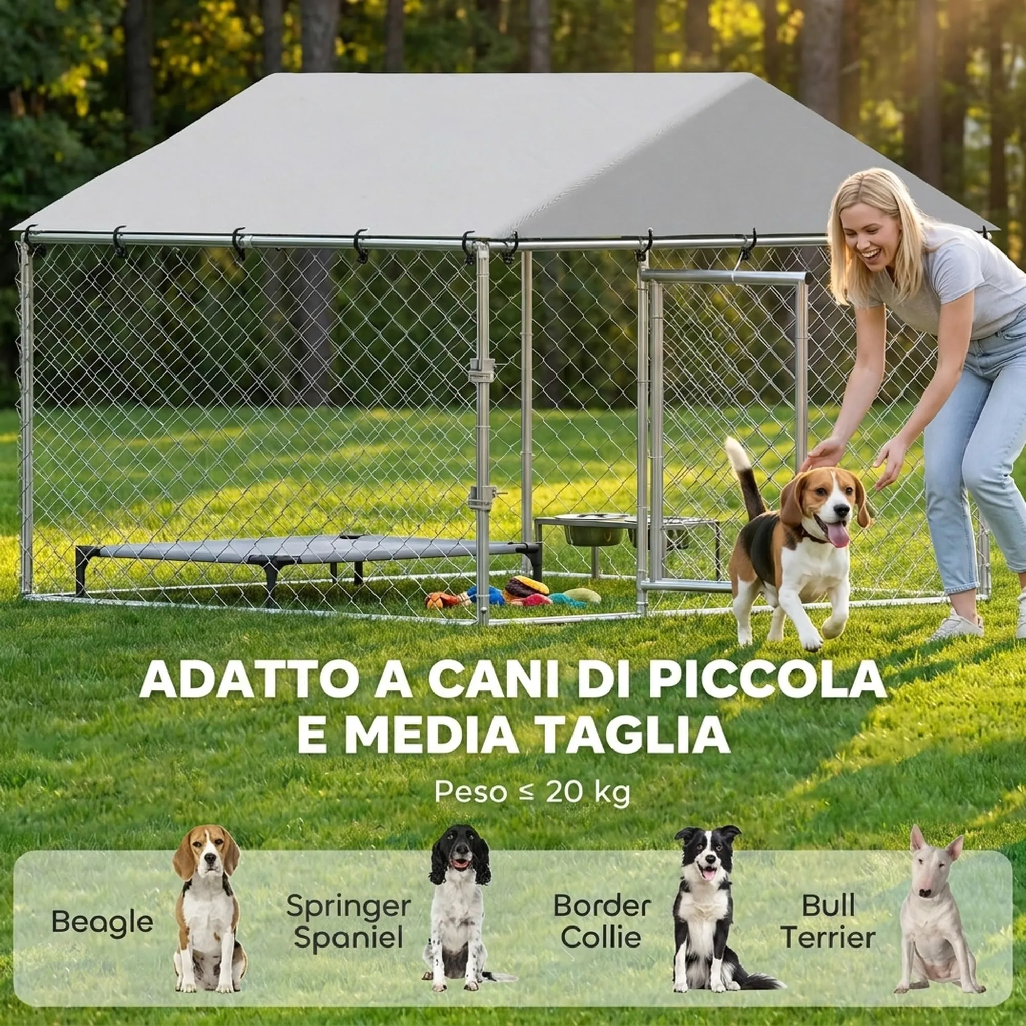 PawHut Kennel Gabbia per Cani da Esterno, 200x200x150 cm, Argento - immagine 3