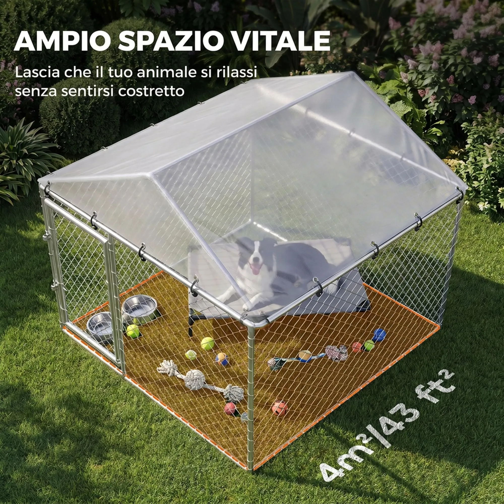 PawHut Kennel Gabbia per Cani da Esterno, 200x200x150 cm, Argento - immagine 4