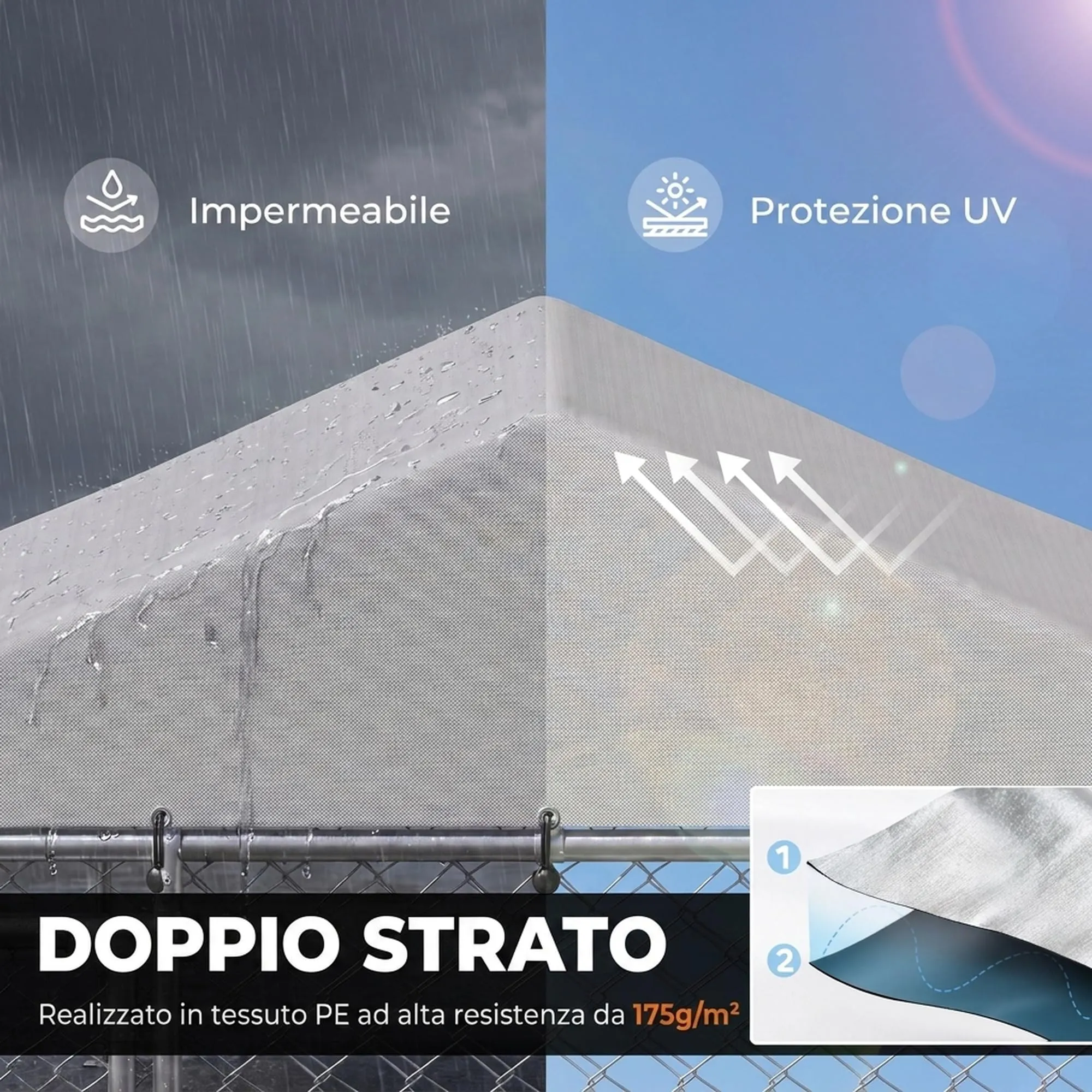 PawHut Kennel Gabbia per Cani da Esterno, 200x200x150 cm, Argento - immagine 5