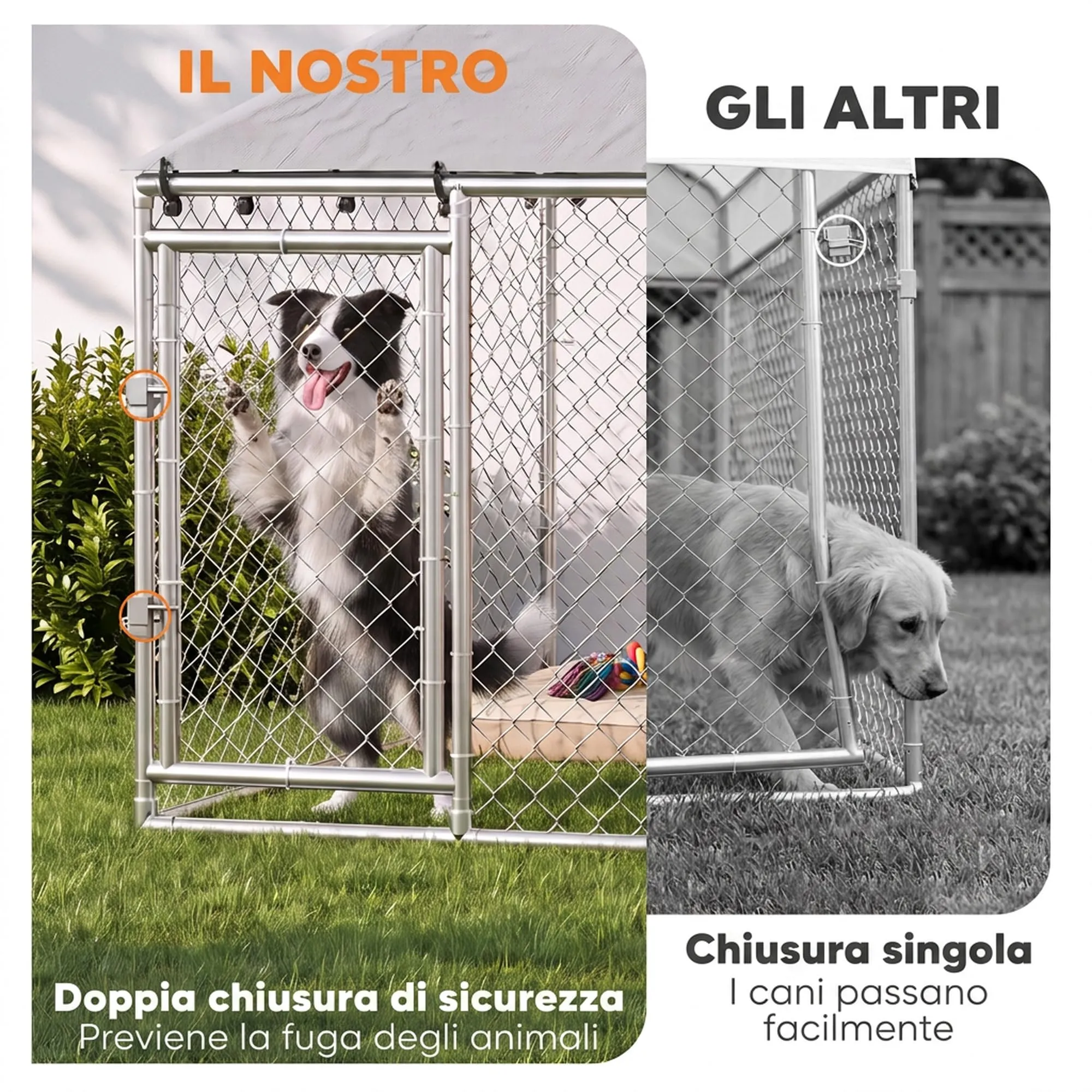 PawHut Kennel Gabbia per Cani da Esterno, 200x200x150 cm, Argento - immagine 6