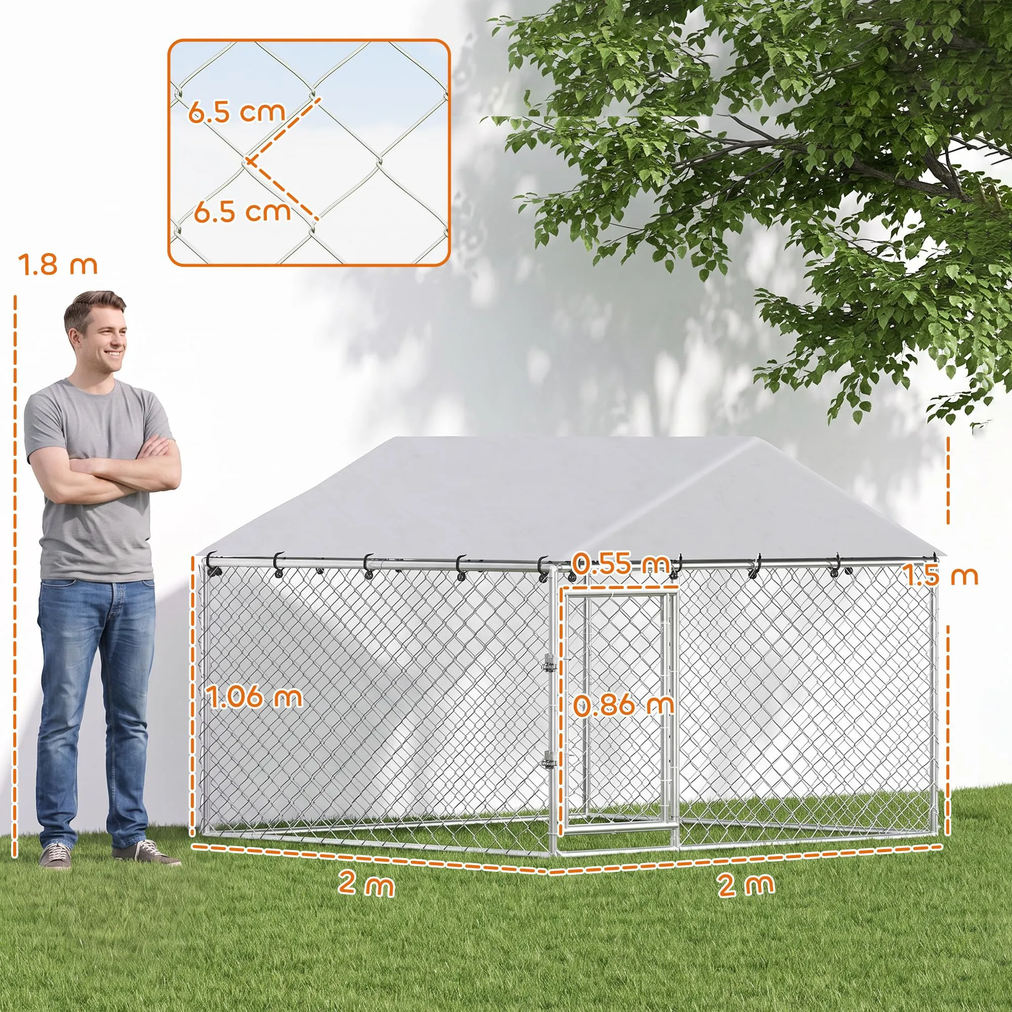PawHut Kennel Gabbia per Cani da Esterno, 200x200x150 cm, Argento - immagine 8