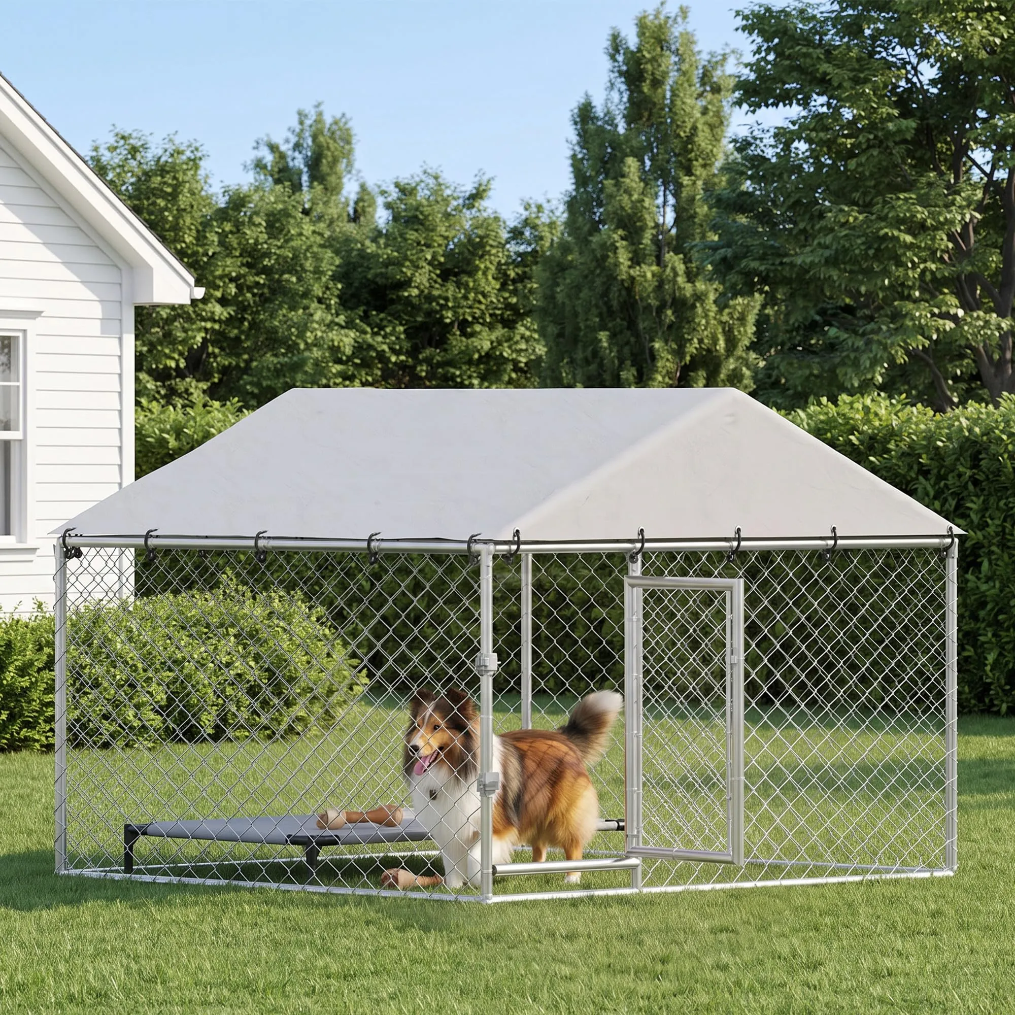 PawHut Kennel Gabbia per Cani da Esterno, 200x200x150 cm, Argento - immagine 9