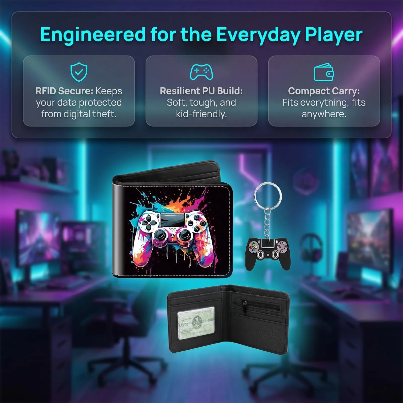 Portafoglio a Tre Ante per Ragazzi, con Design a Console di Gioco - immagine 2